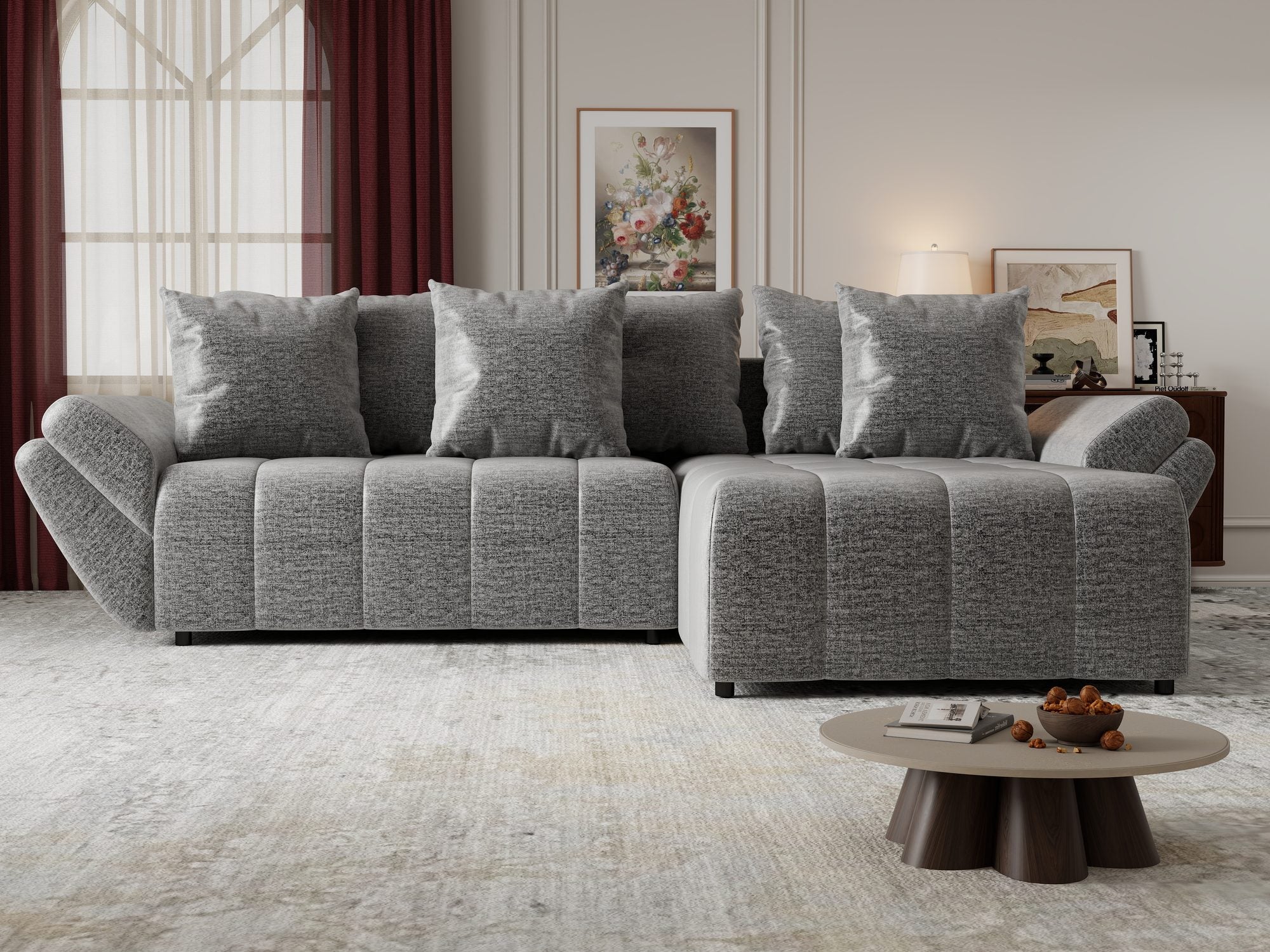 Colțar extensibil dumonde cu ladă de depozitare si sezut confortabil din spuma high-density, Berlin Monolith Gri 85 II 280x185 cm