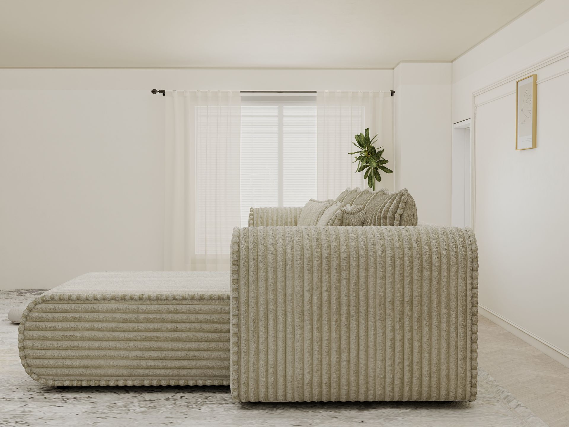 Colțar extensibil dumonde cu ladă de depozitare si sezut confortabil din spuma high-density, Monaco XL Tilia Bej II 340x185 cm