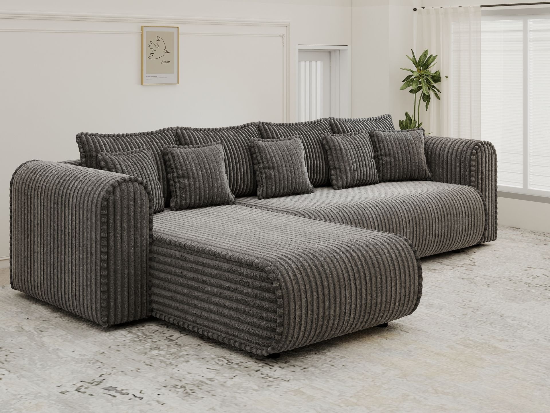 Colțar extensibil dumonde cu ladă de depozitare si sezut confortabil din spuma high-density, Monaco XL Tilia Grafit 340x185 cm