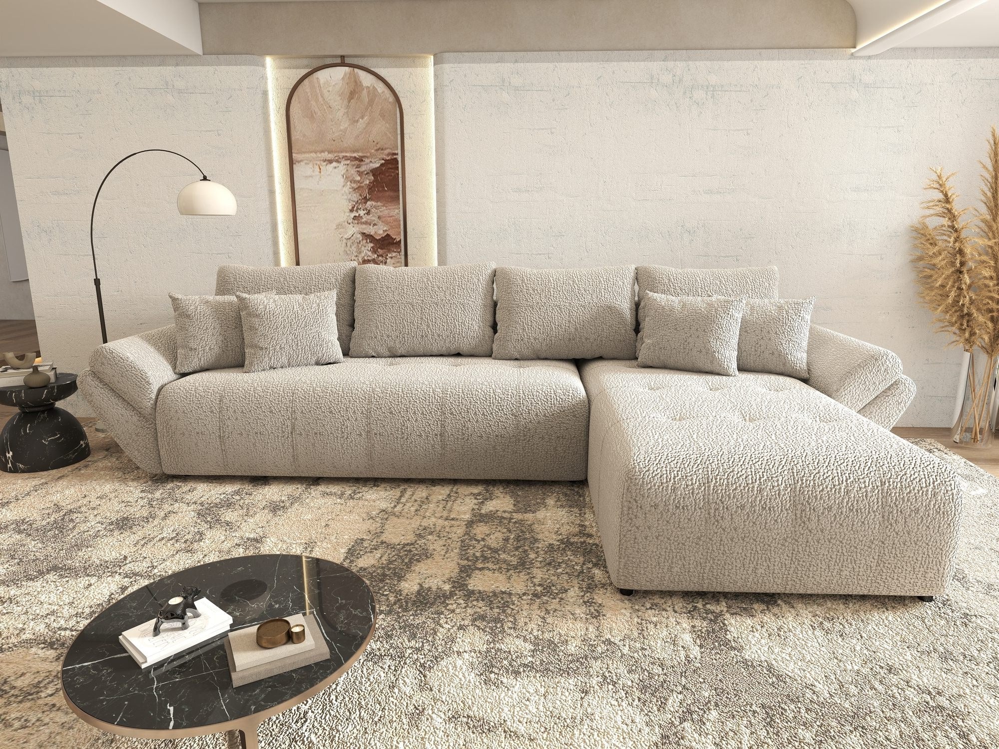 Colțar extensibil dumonde cu ladă de depozitare si sezut confortabil din spuma high-density, Berlin XL Jaguar Gri 19 II 350x185 cm