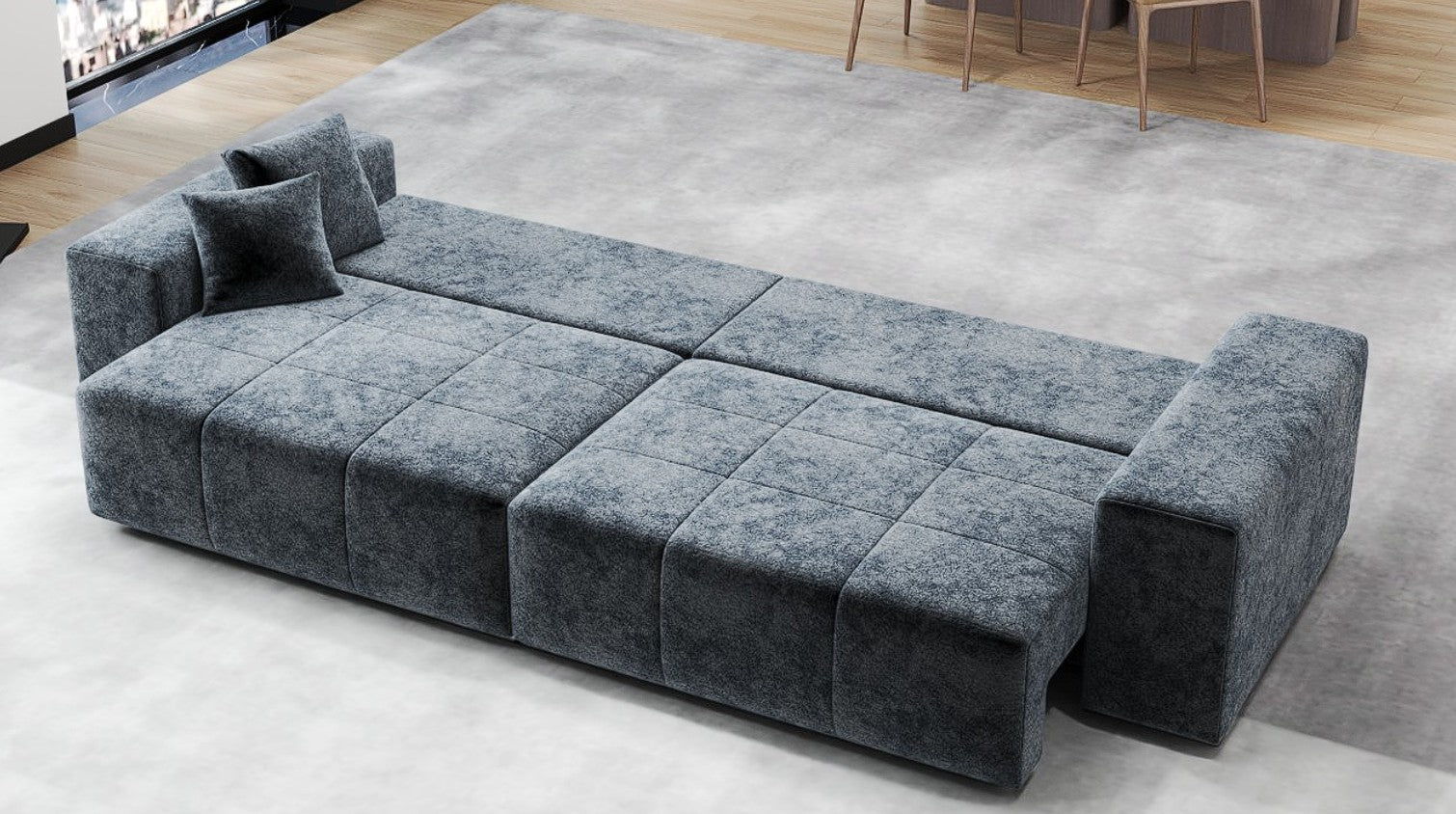 Canapea extensibilă dumonde cu ladă de depozitare si sezut confortabil din spuma HR, Marbela Euphoria Grafit XXL 295x100 cm fabrica