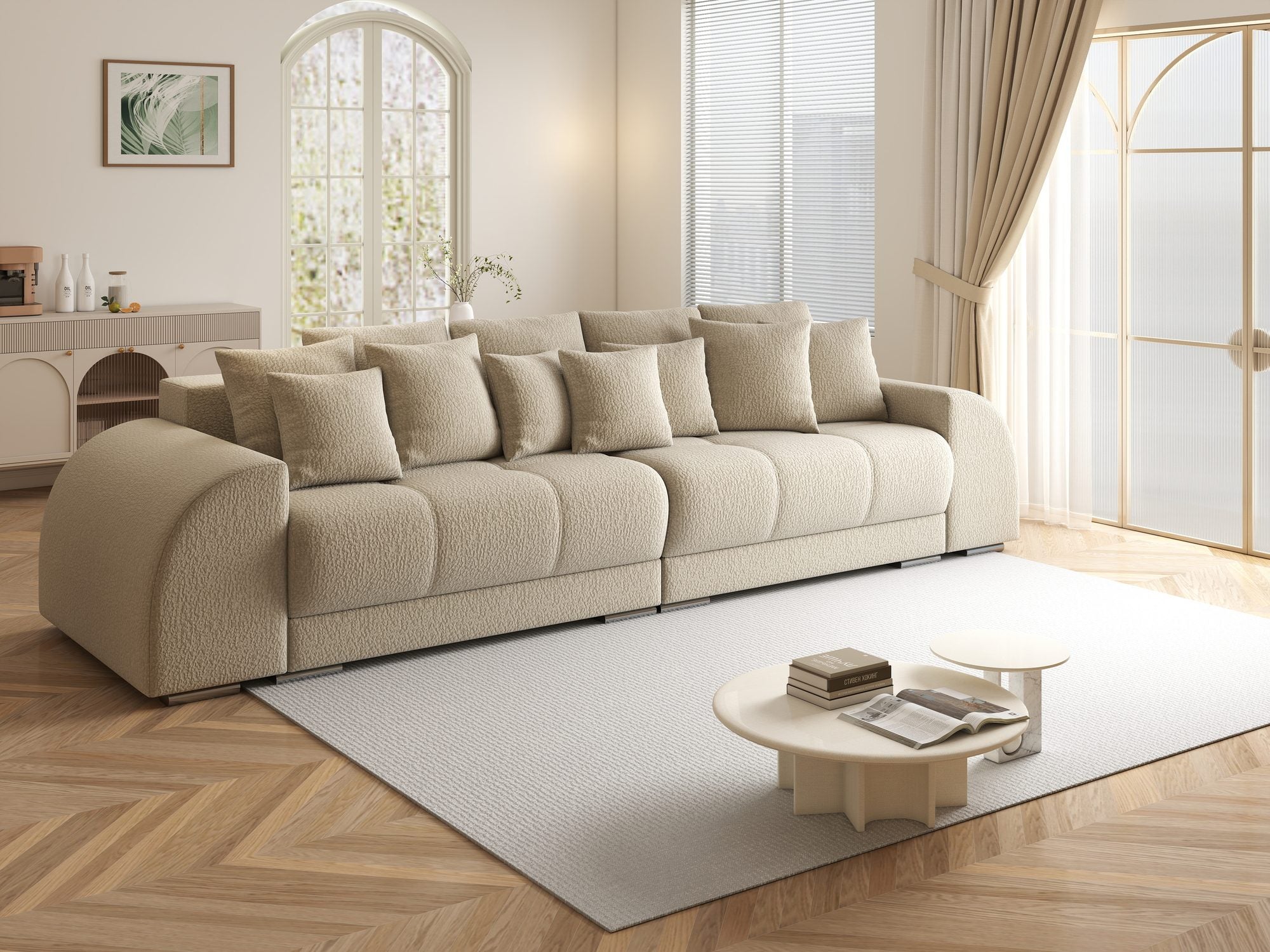 Canapea extensibilă dumonde cu 2 lăzi de depozitare si sezut confortabil din spuma high-density, Verona Jaguar Bej 4 310x100 cm