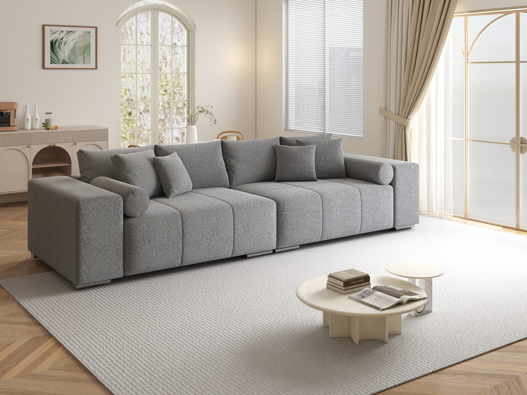 Canapea extensibilă dumonde cu ladă de depozitare si sezut confortabil din spuma high-density, Marbela XXL Monte Gri 84 290x100 cm