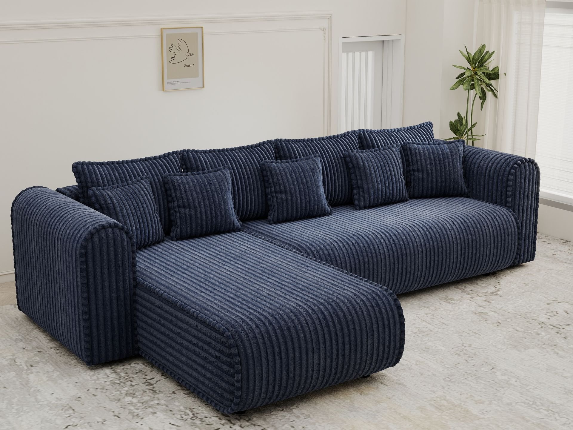 Colțar extensibil dumonde cu ladă de depozitare si sezut confortabil din spuma high-density, Monaco XL Tilia Albastru 340x185 cm