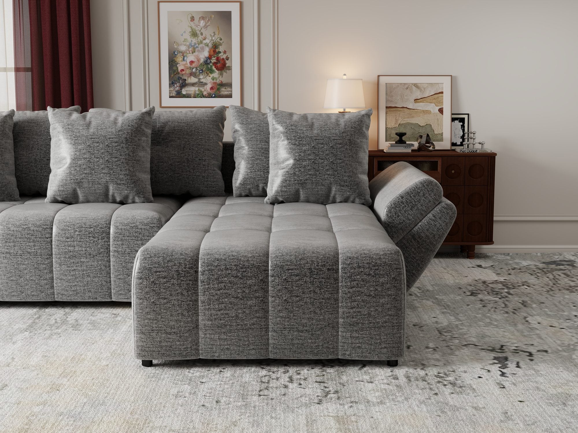 Colțar extensibil dumonde cu ladă de depozitare si sezut confortabil din spuma high-density, Berlin Monolith Gri 85 II 280x185 cm