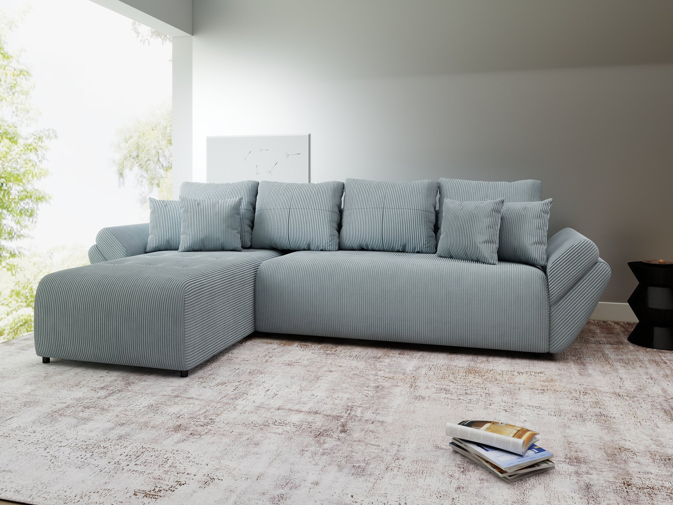 Colțar extensibil dumonde cu ladă de depozitare si sezut confortabil din spuma high-density, Berlin XL Zoom Grey 350x185 cm