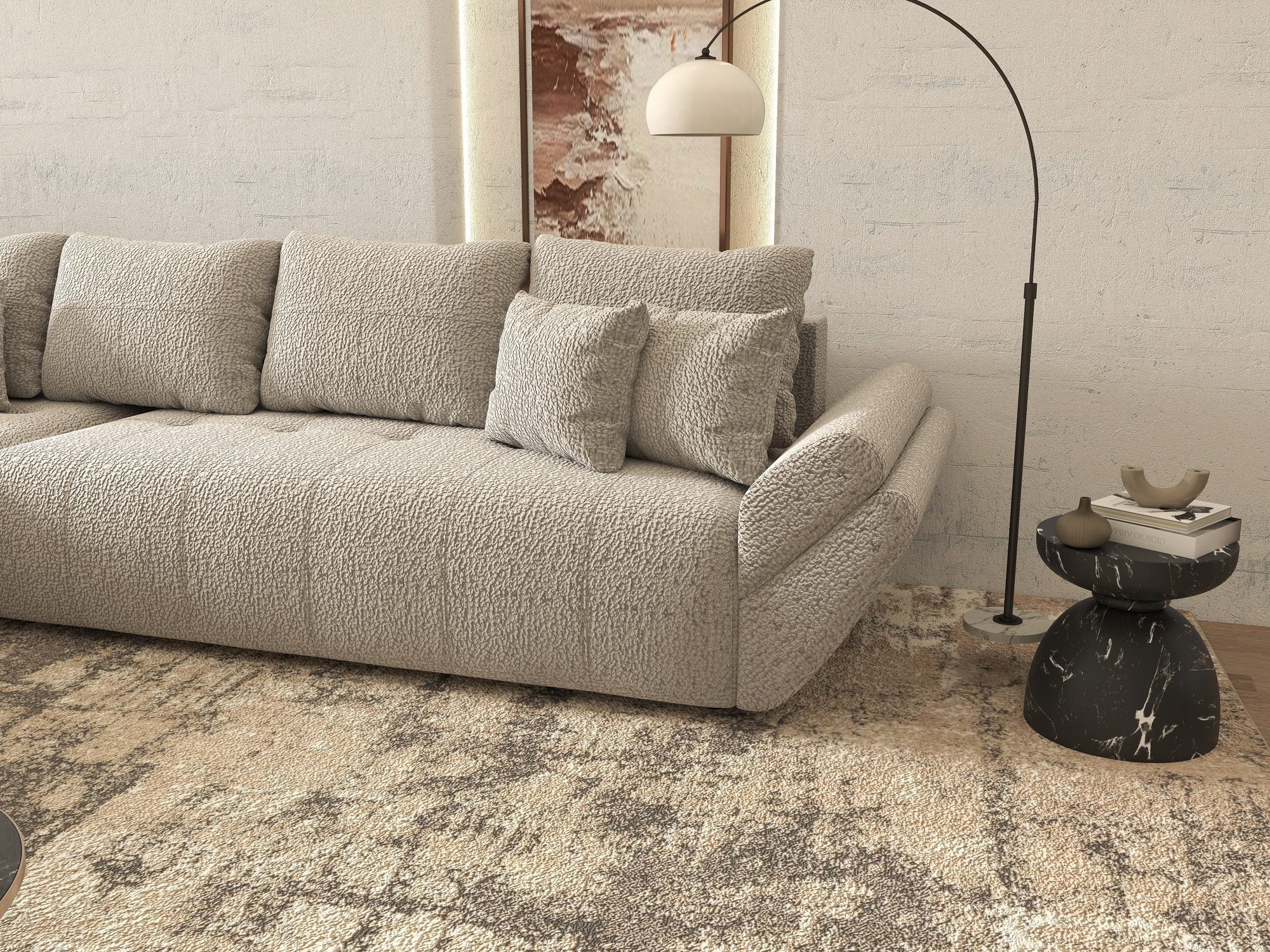 Colțar extensibil dumonde cu ladă de depozitare si sezut confortabil din spuma high-density, Berlin XL Jaguar Gri 19 350x185 cm