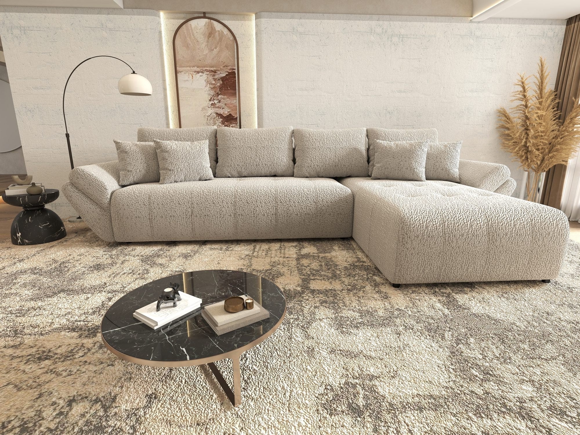 Colțar extensibil dumonde cu ladă de depozitare si sezut confortabil din spuma high-density, Berlin XL Jaguar Gri 19 II 350x185 cm
