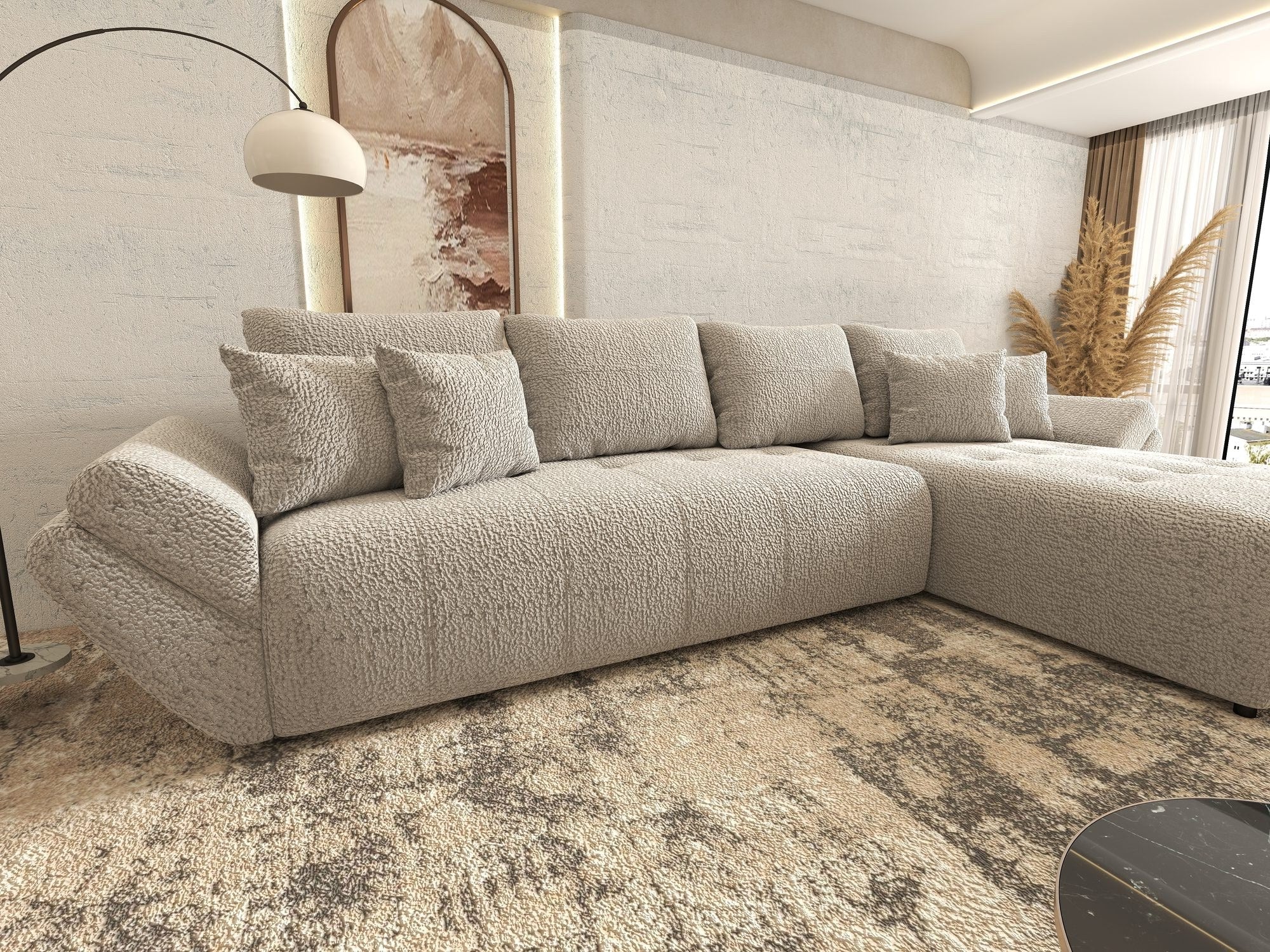 Colțar extensibil dumonde cu ladă de depozitare si sezut confortabil din spuma high-density, Berlin XL Jaguar Gri 19 II 350x185 cm