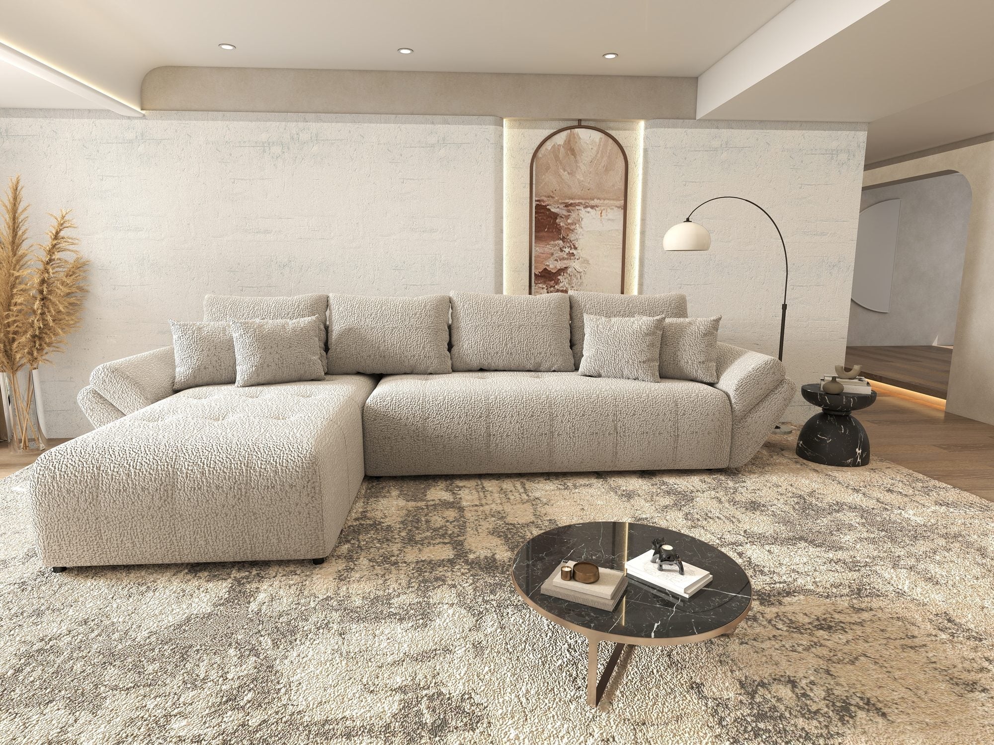 Colțar extensibil dumonde cu ladă de depozitare si sezut confortabil din spuma high-density, Berlin XL Jaguar Gri 19 350x185 cm