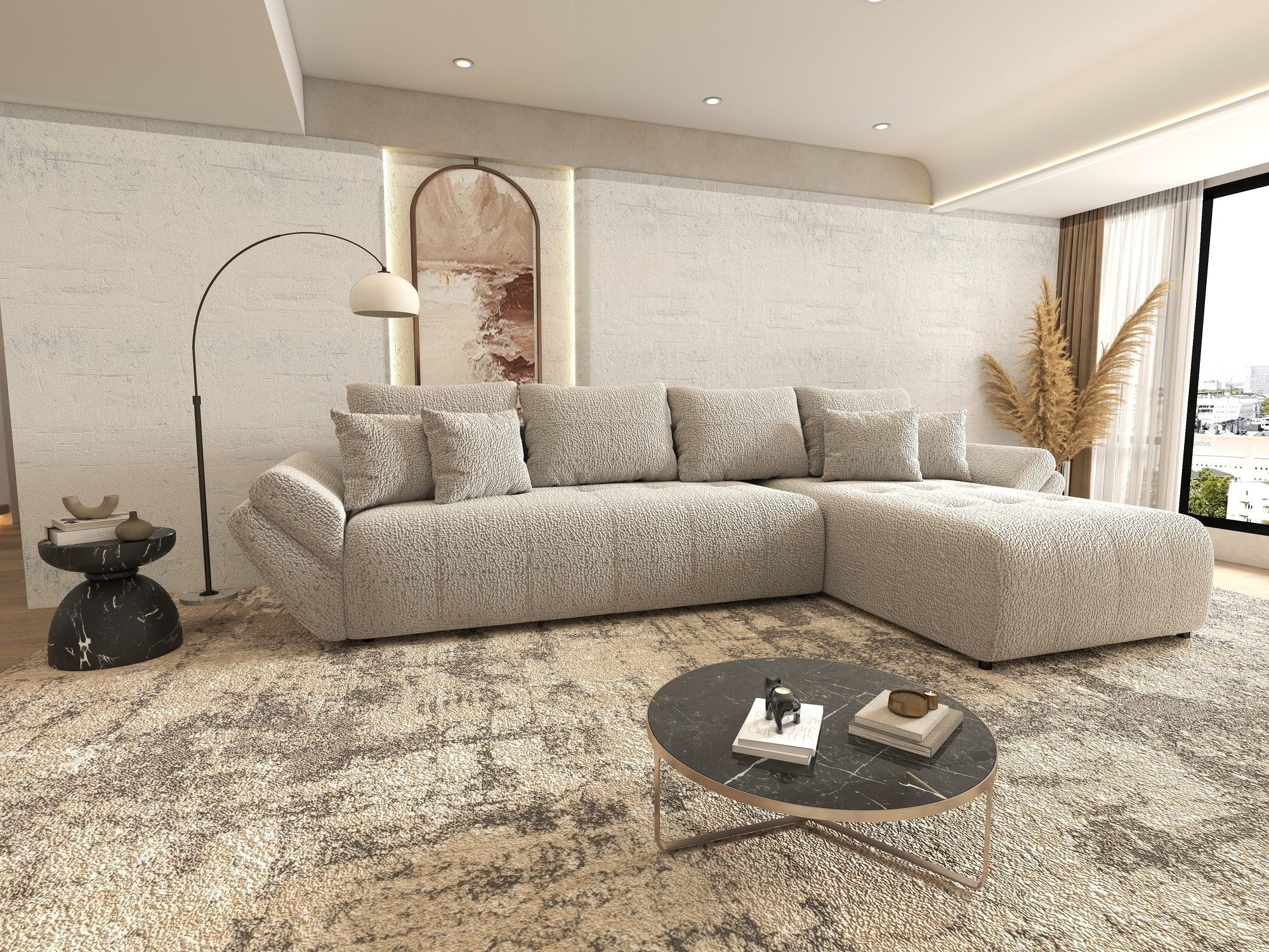 Colțar extensibil dumonde cu ladă de depozitare si sezut confortabil din spuma high-density, Berlin XL Jaguar Gri 19 II 350x185 cm