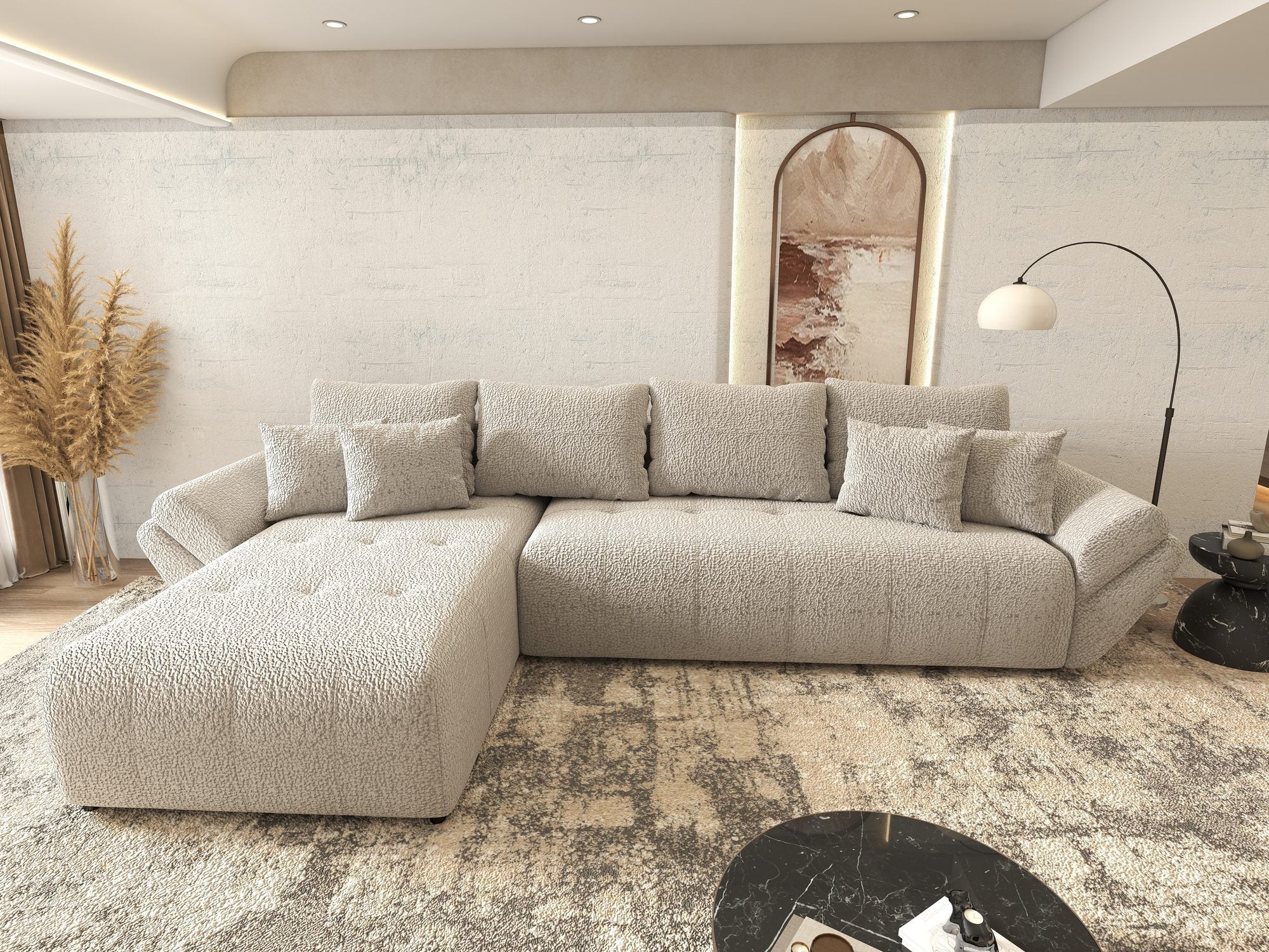 Colțar extensibil dumonde cu ladă de depozitare si sezut confortabil din spuma high-density, Berlin XL Jaguar Gri 19 350x185 cm