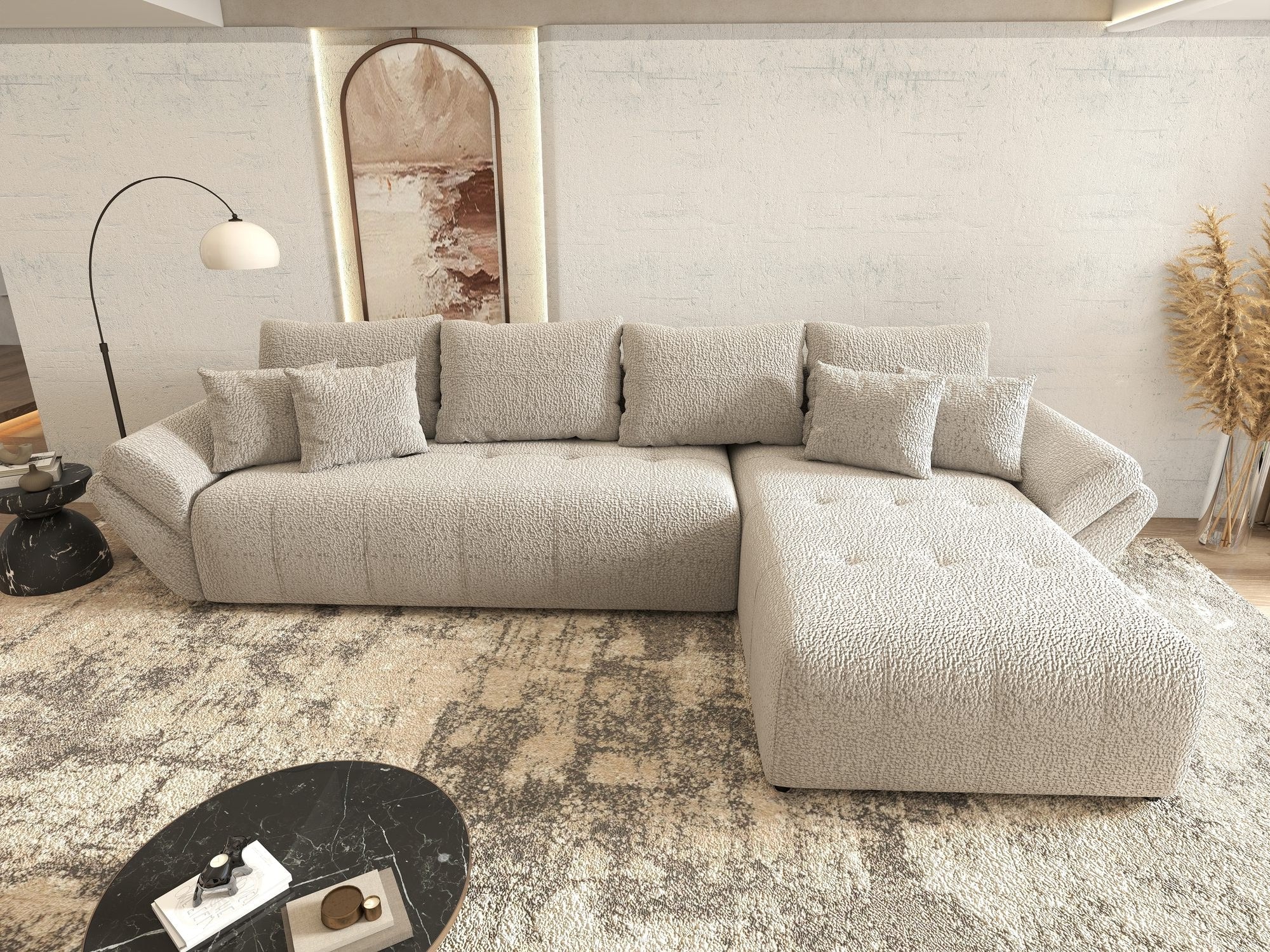 Colțar extensibil dumonde cu ladă de depozitare si sezut confortabil din spuma high-density, Berlin XL Jaguar Gri 19 II 350x185 cm