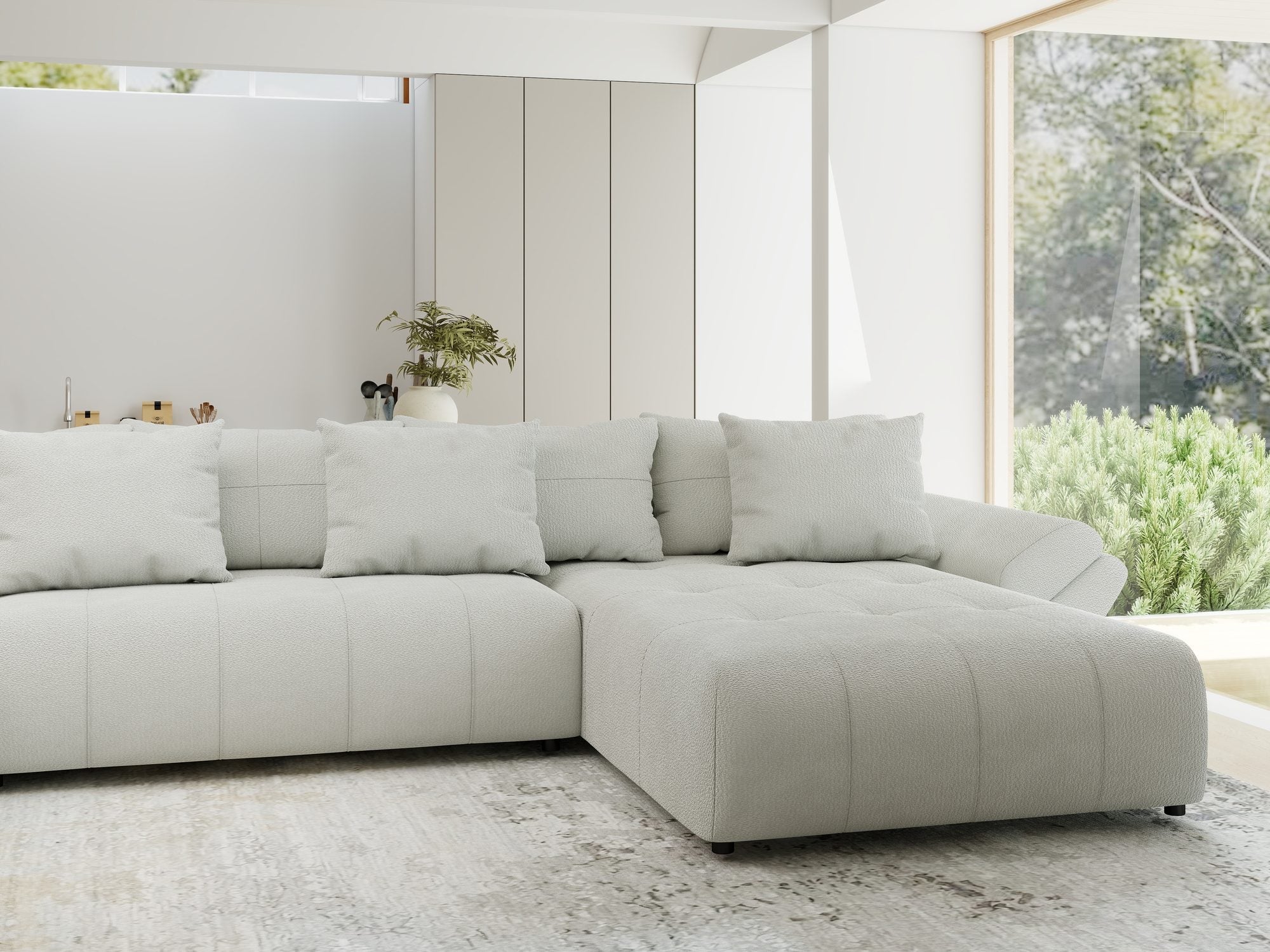 Colțar extensibil dumonde cu ladă de depozitare si sezut confortabil din spuma high-density, Berlin U Vibe Bej 03 380x180 cm