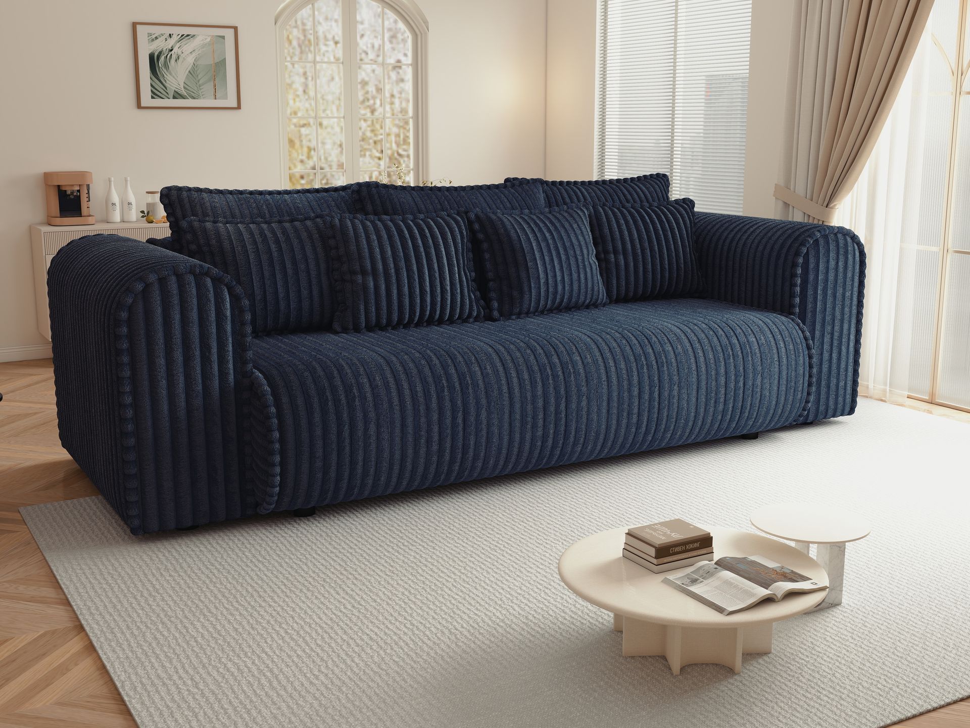Canapea extensibilă dumonde cu ladă de depozitare si sezut confortabil din spuma high-density, Monaco Mica Tilia Albastru 240x100 cm