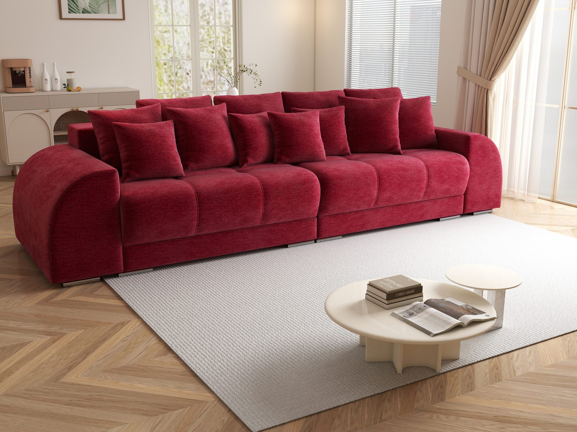Canapea extensibilă dumonde cu 2 lăzi de depozitare si sezut confortabil din spuma high-density, Verona Monolith Rosu 59 310x100 cm