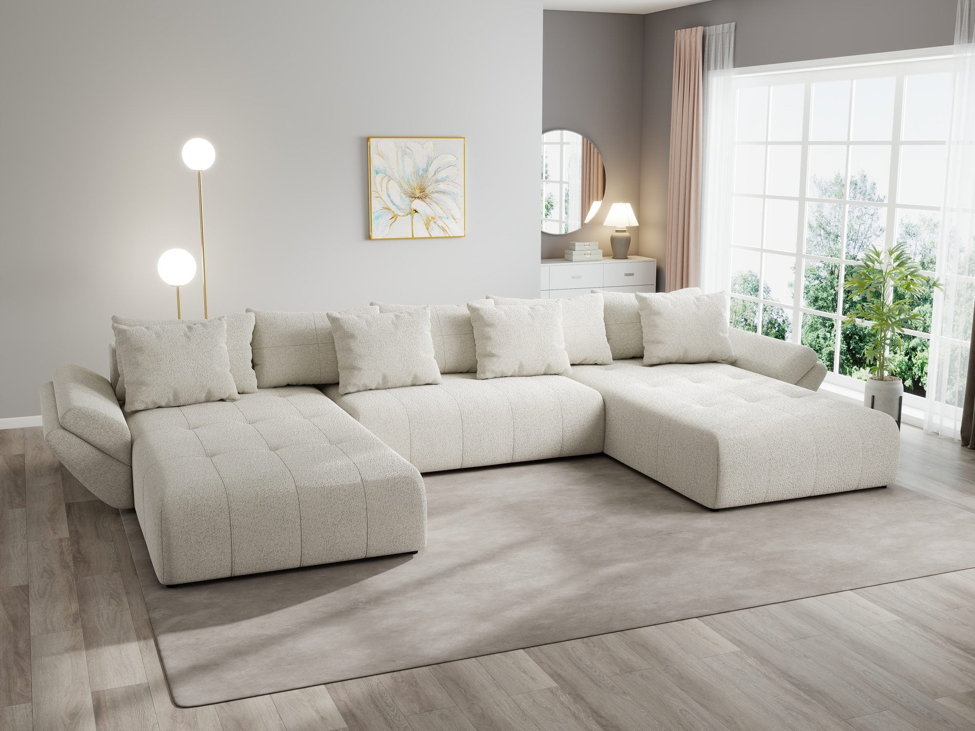 Colțar extensibil dumonde cu ladă de depozitare si sezut confortabil din spuma high-density, Berlin U Monte Bej 03 380x180 cm