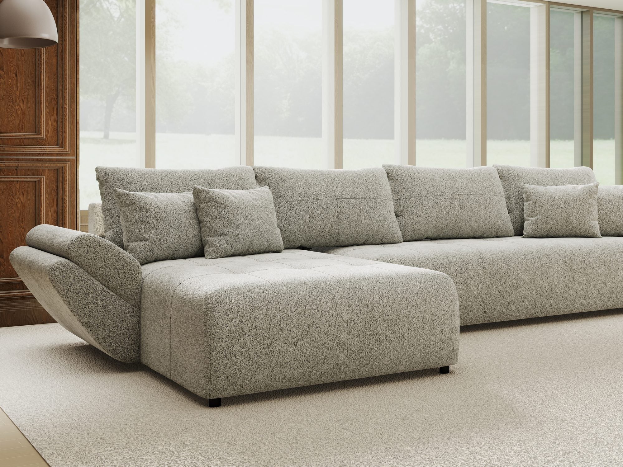 Colțar extensibil dumonde cu ladă de depozitare si sezut confortabil din spuma high-density, Berlin XL Arena Gri 15 350x185 cm