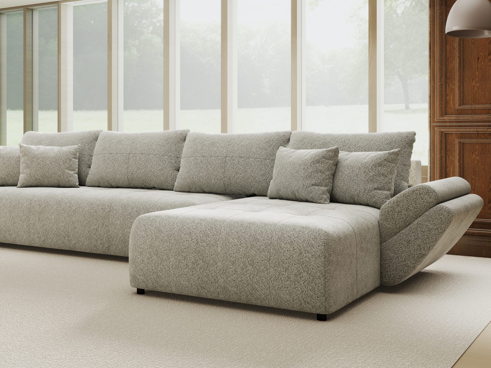 Colțar extensibil dumonde cu ladă de depozitare si sezut confortabil din spuma high-density, Berlin XL Arena Gri 15 II 350x185 cm