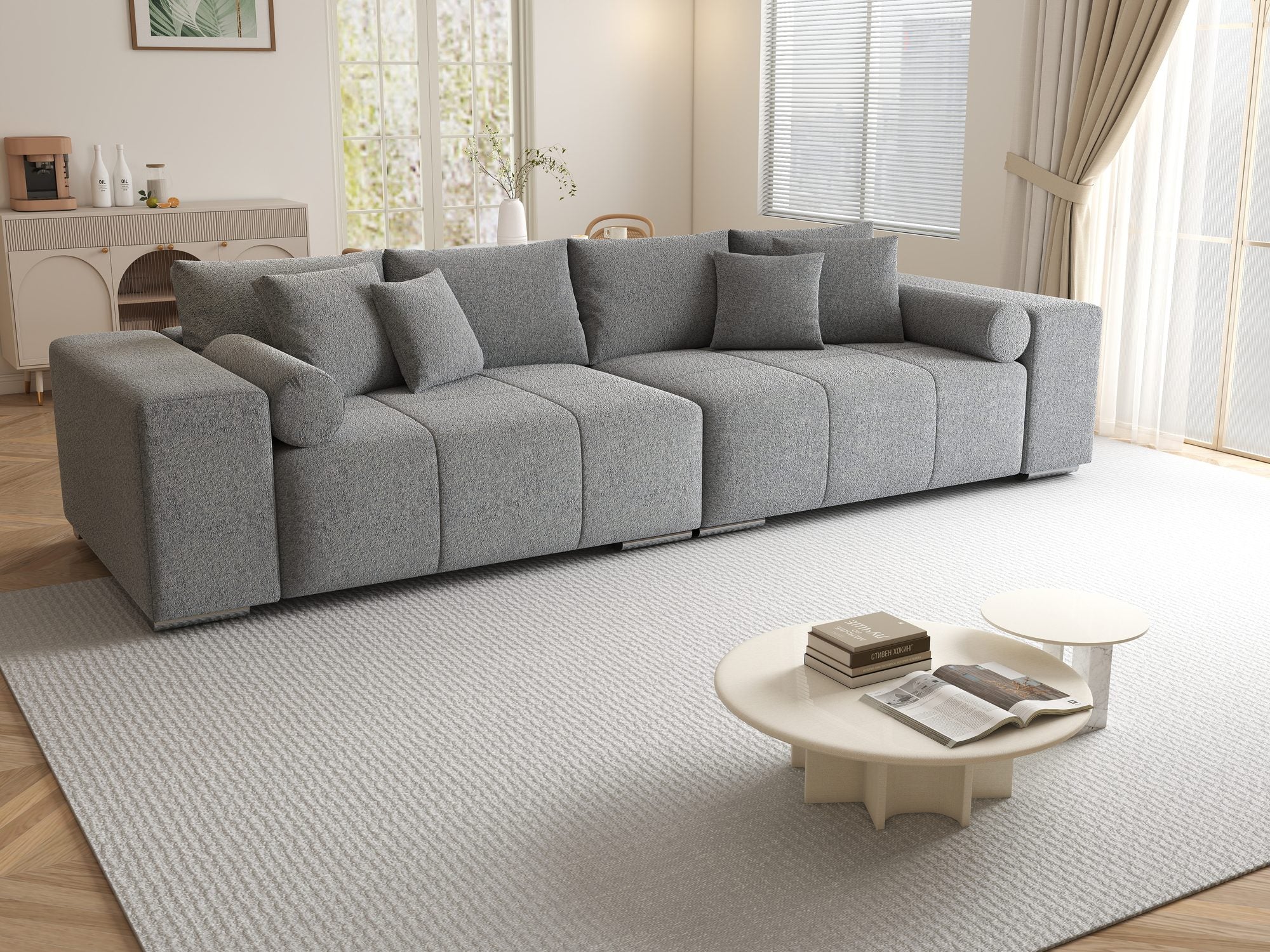 Canapea extensibilă dumonde cu ladă de depozitare si sezut confortabil din spuma high-density, Marbela XXL Monte Gri 84 290x100 cm