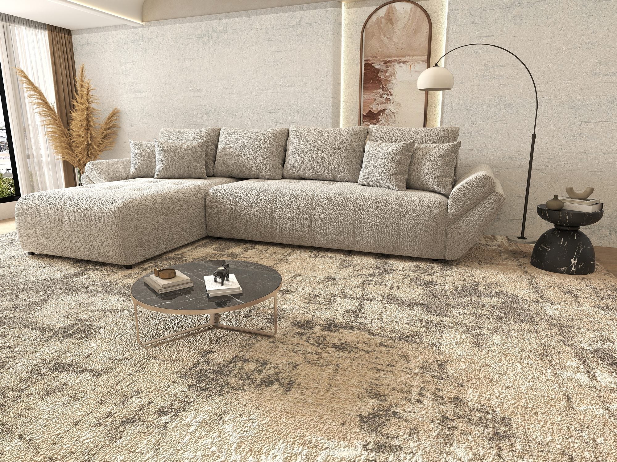 Colțar extensibil dumonde cu ladă de depozitare si sezut confortabil din spuma high-density, Berlin XL Jaguar Gri 19 350x185 cm