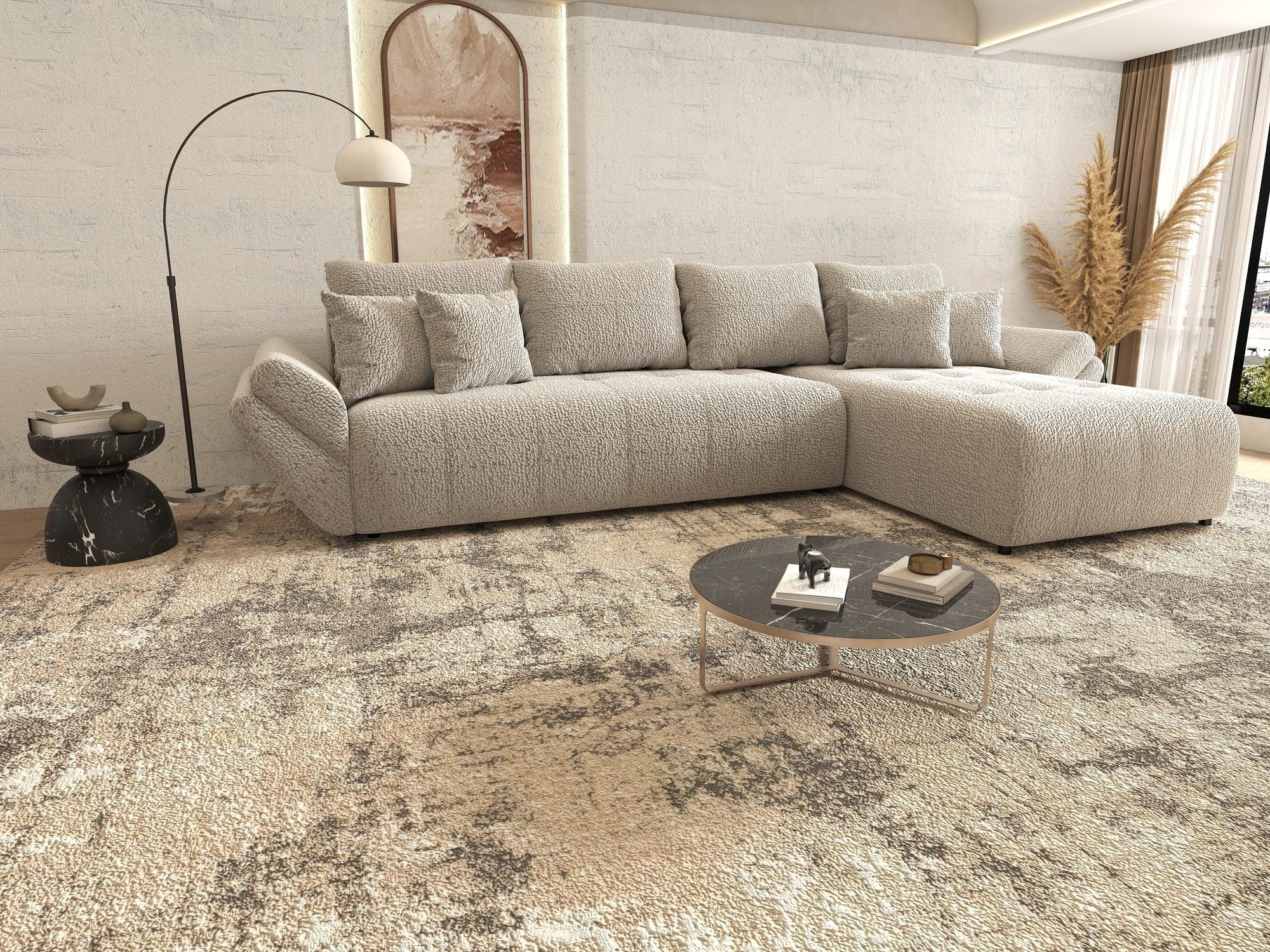 Colțar extensibil dumonde cu ladă de depozitare si sezut confortabil din spuma high-density, Berlin XL Jaguar Gri 19 II 350x185 cm