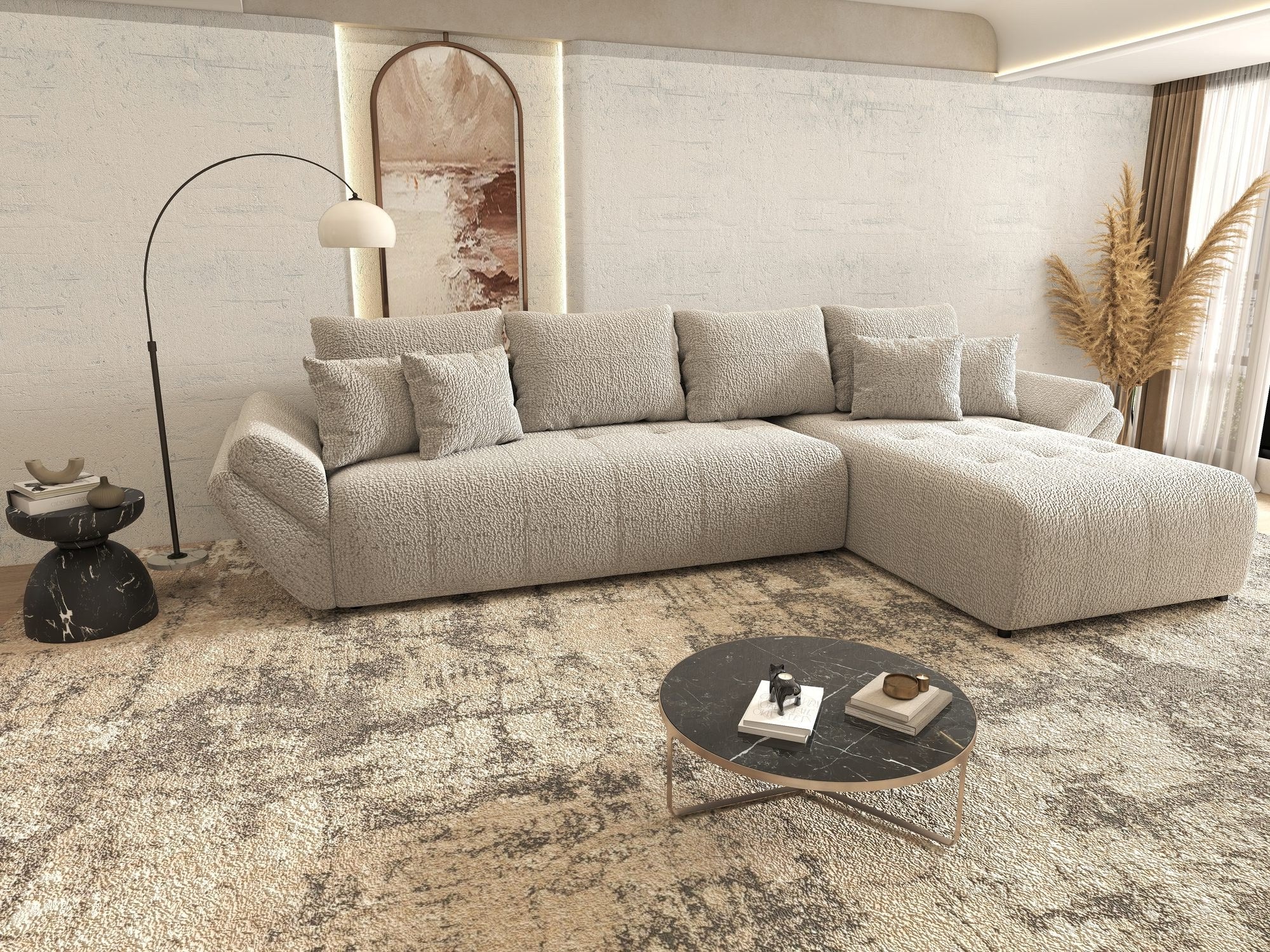 Colțar extensibil dumonde cu ladă de depozitare si sezut confortabil din spuma high-density, Berlin XL Jaguar Gri 19 II 350x185 cm
