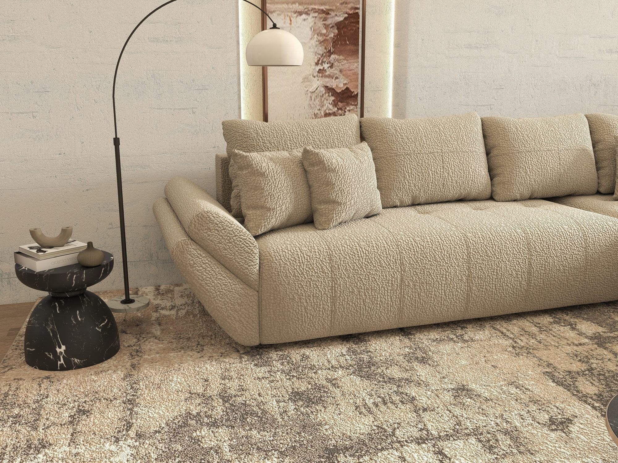 Colțar extensibil dumonde cu ladă de depozitare si sezut confortabil din spuma high-density, Berlin XL Jaguar Bej 4 II 350x185 cm