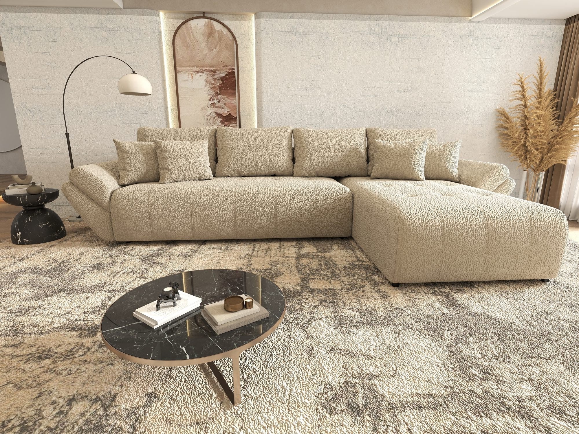 Colțar extensibil dumonde cu ladă de depozitare si sezut confortabil din spuma high-density, Berlin XL Jaguar Bej 4 II 350x185 cm