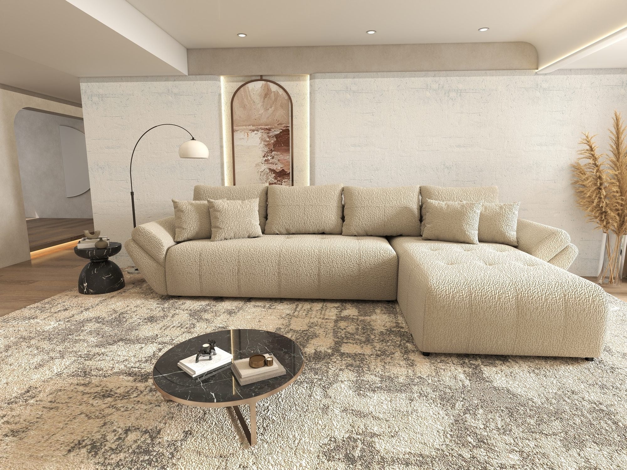 Colțar extensibil dumonde cu ladă de depozitare si sezut confortabil din spuma high-density, Berlin XL Jaguar Bej 4 II 350x185 cm