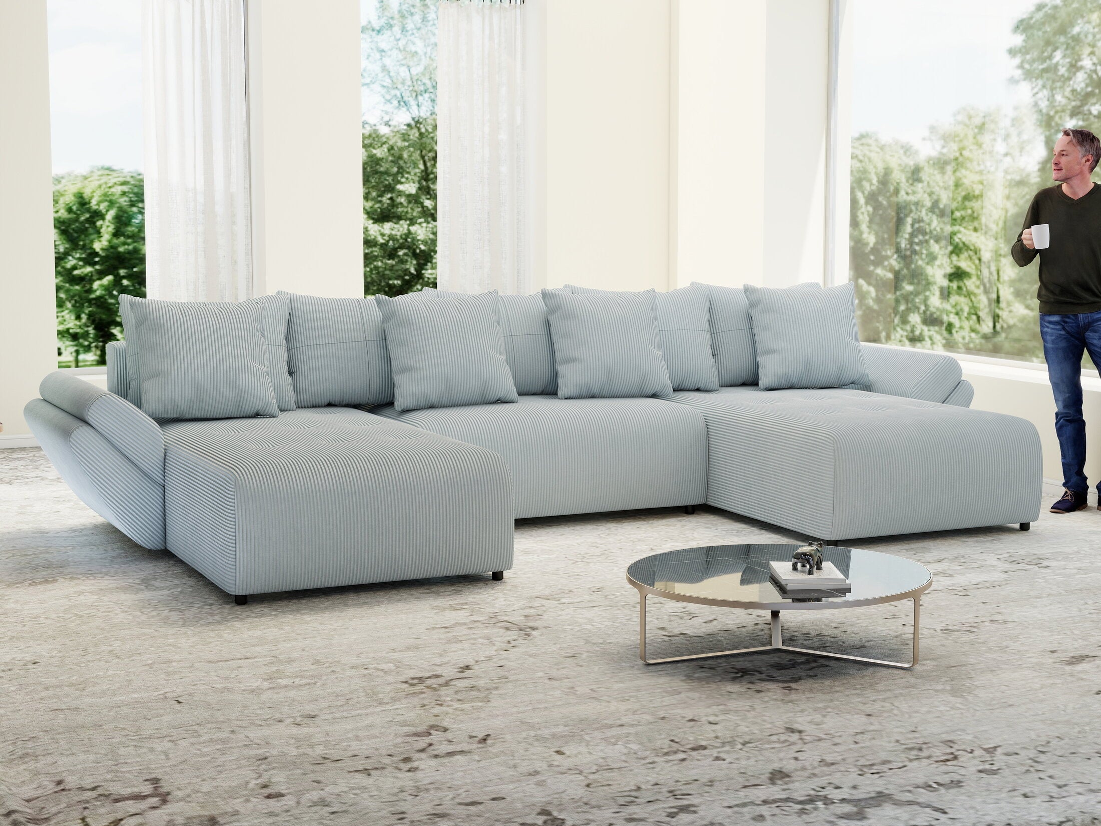 Colțar extensibil dumonde cu ladă de depozitare si sezut confortabil din spuma high-density, Berlin U Zoom GREY 400x185 cm