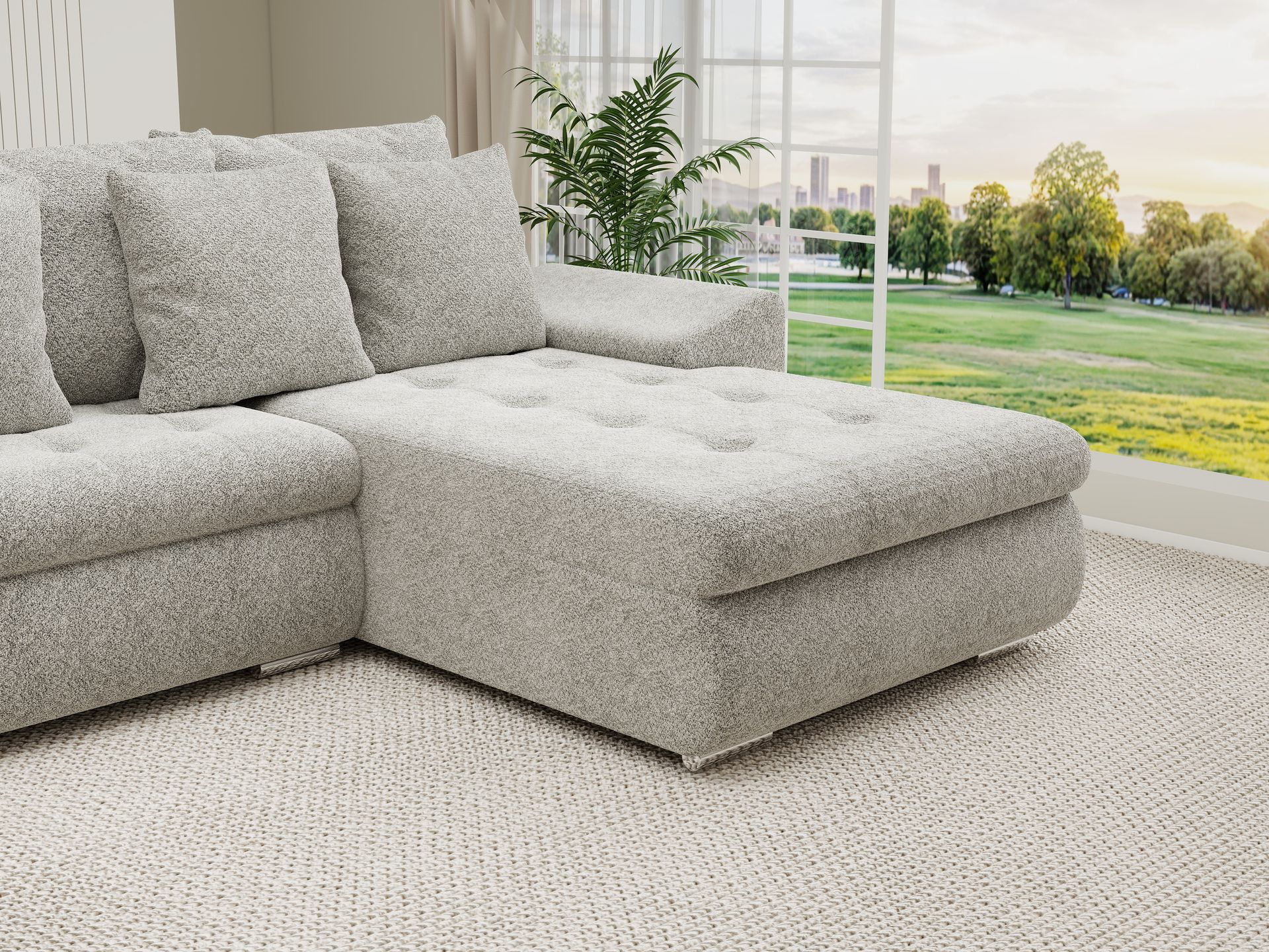 Colțar extensibil dumonde cu ladă de depozitare si sezut confortabil din spuma high-density, Leonardo U Arena Bej 02 360x185 cm