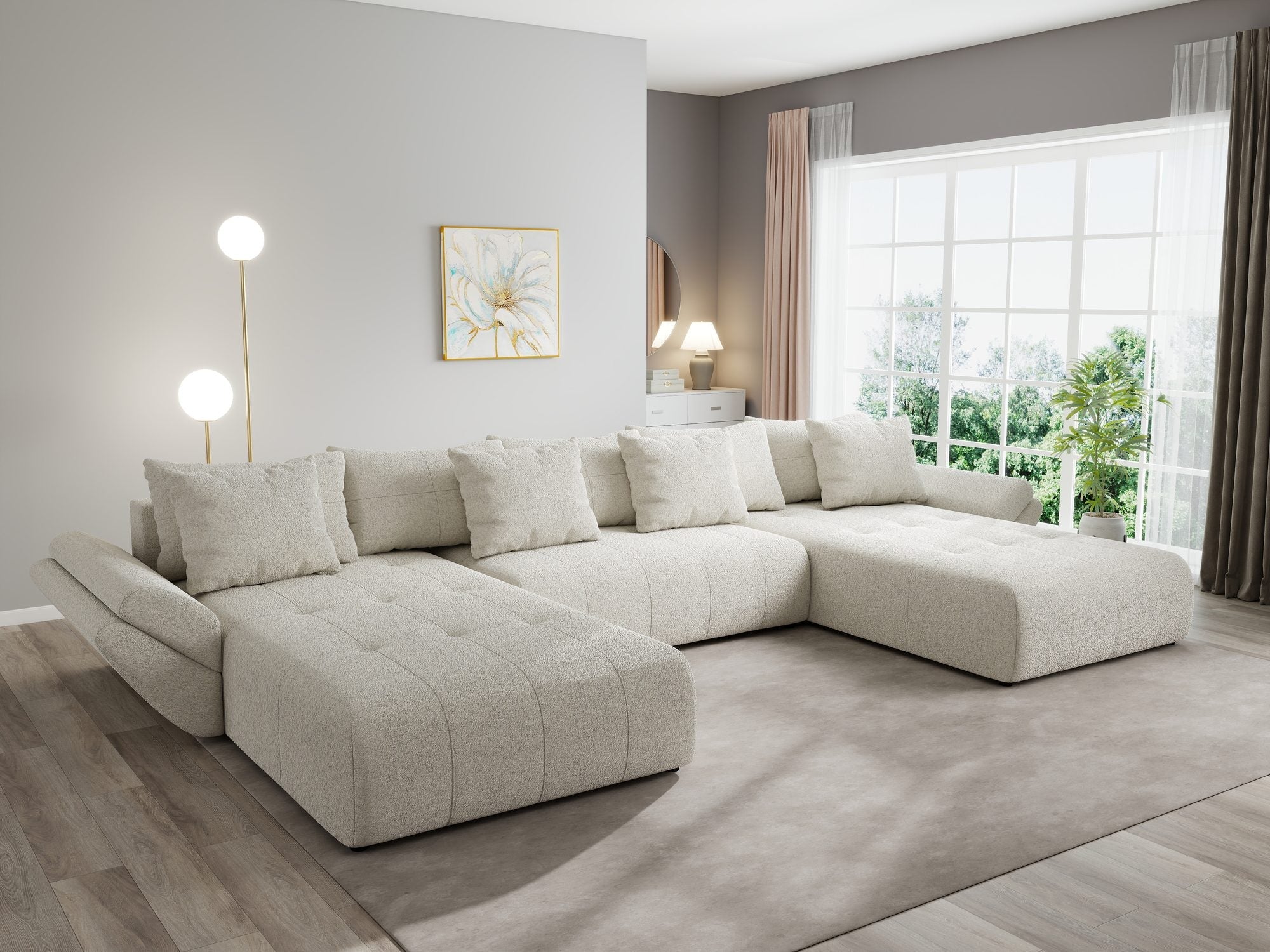 Colțar extensibil dumonde cu ladă de depozitare si sezut confortabil din spuma high-density, Berlin U Monte Bej 03 380x180 cm
