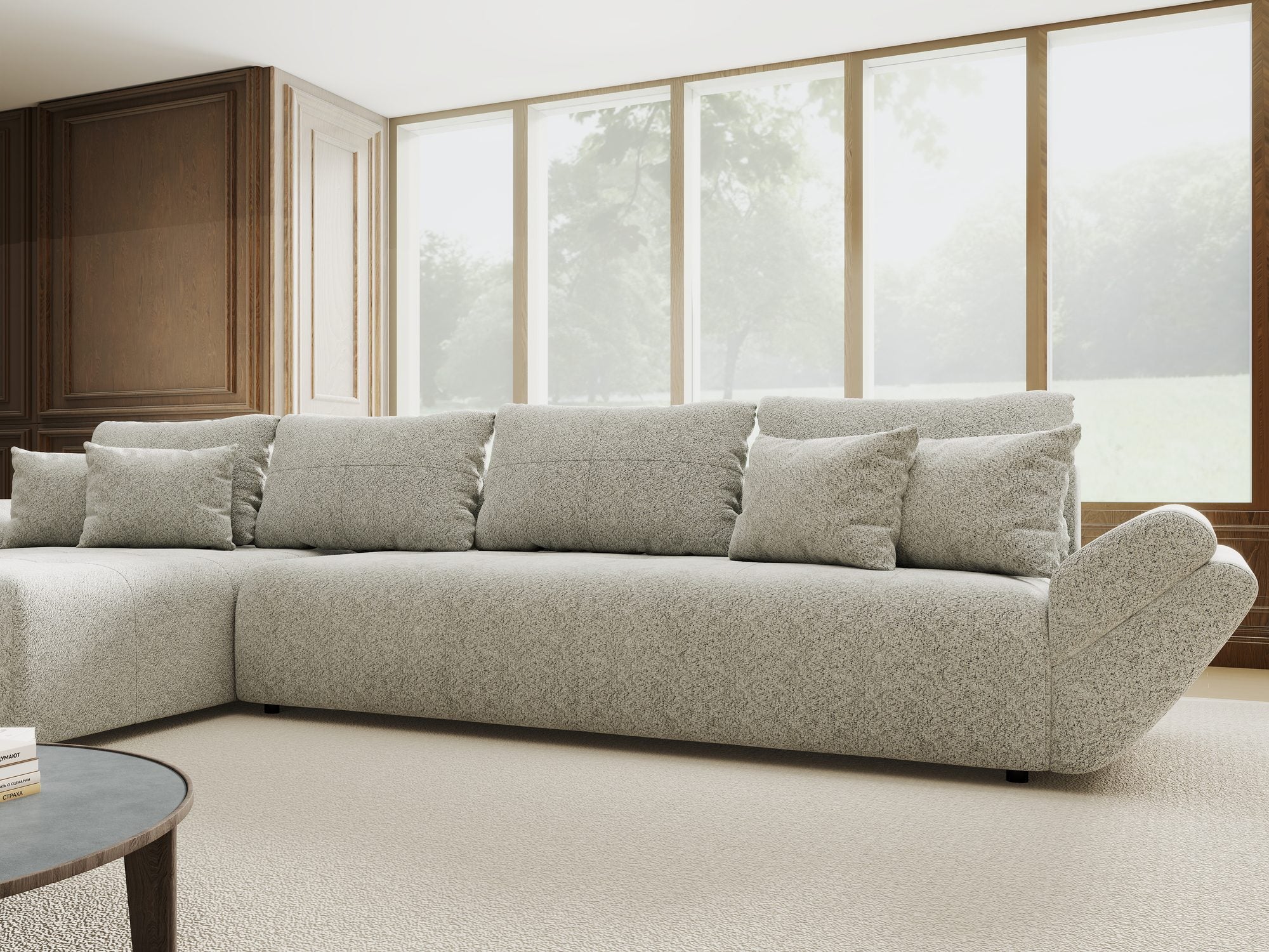 Colțar extensibil dumonde cu ladă de depozitare si sezut confortabil din spuma high-density, Berlin XL Arena Gri 15 350x185 cm