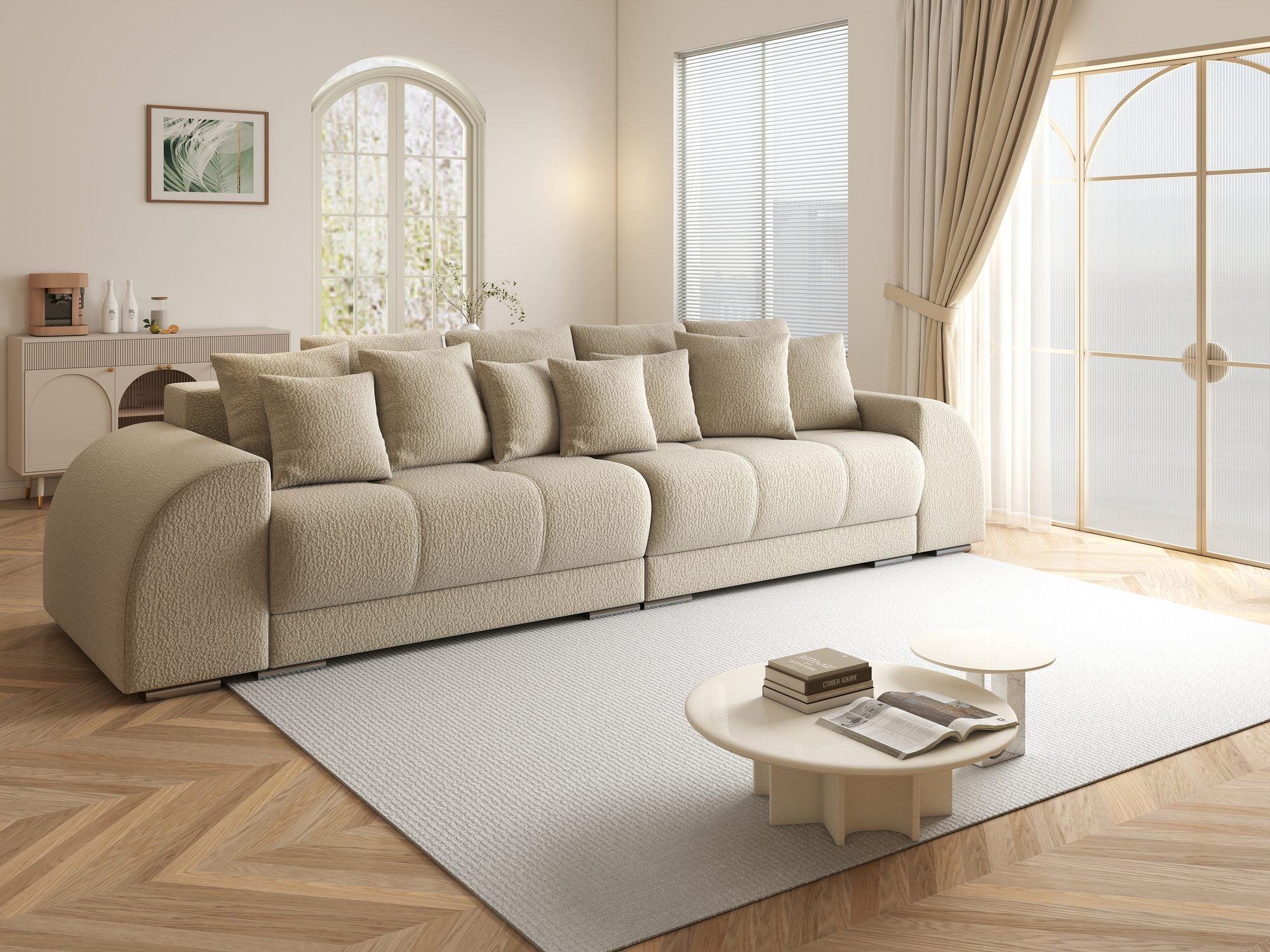 Canapea extensibilă dumonde cu 2 lăzi de depozitare si sezut confortabil din spuma high-density, Verona Jaguar Bej 4 310x100 cm