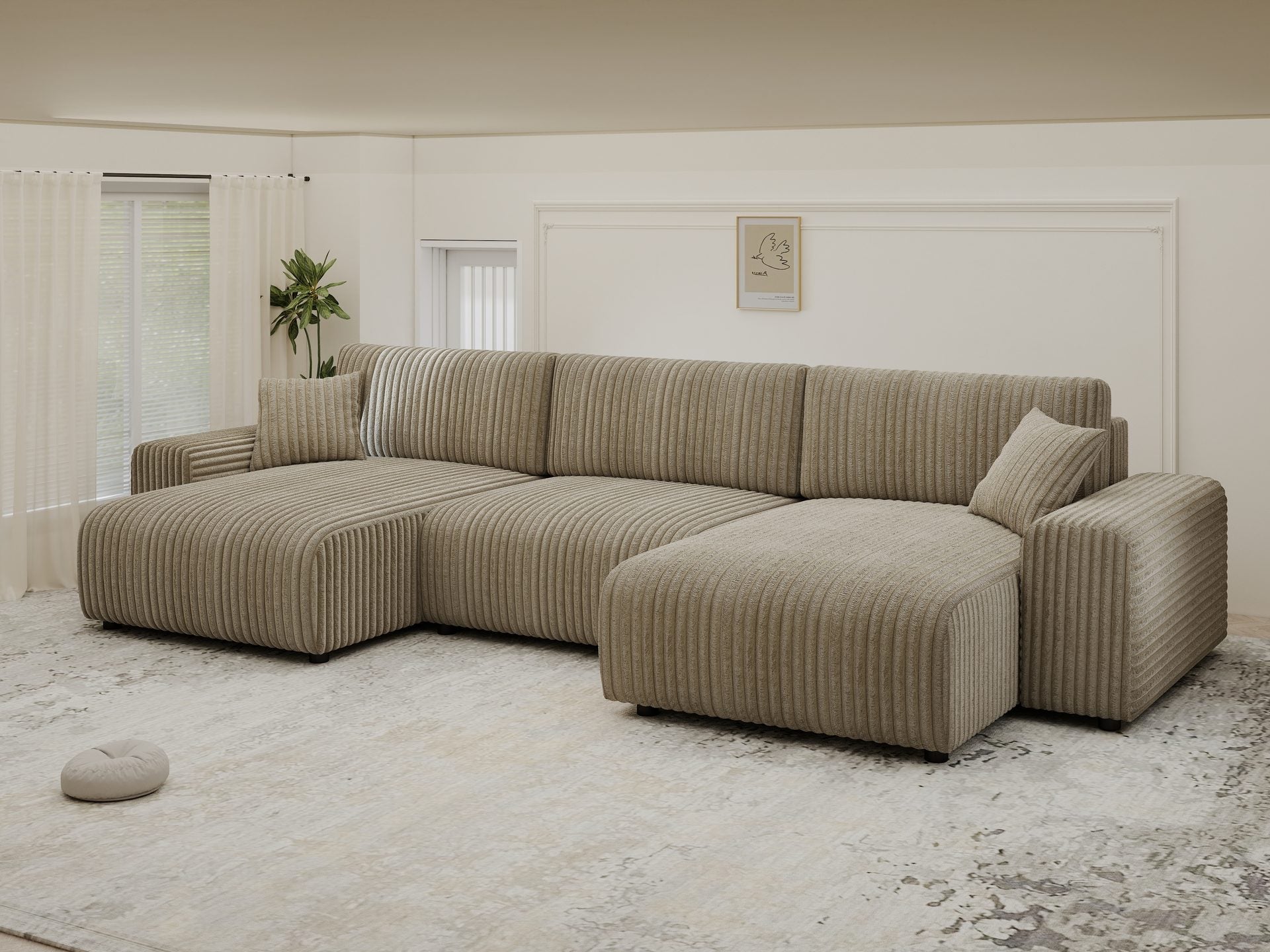 Dumonde kihúzható sarokkanapé tárolórekesszel és kényelmes, nagy sűrűségű habszivacs ülőfelülettel, Justin U Tilia gri 325x144 cm