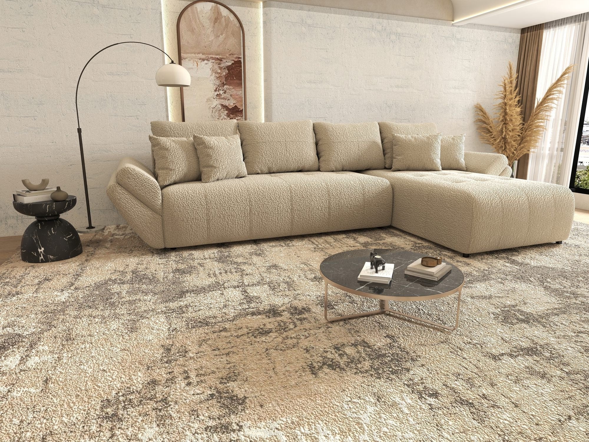 Colțar extensibil dumonde cu ladă de depozitare si sezut confortabil din spuma high-density, Berlin XL Jaguar Bej 4 II 350x185 cm