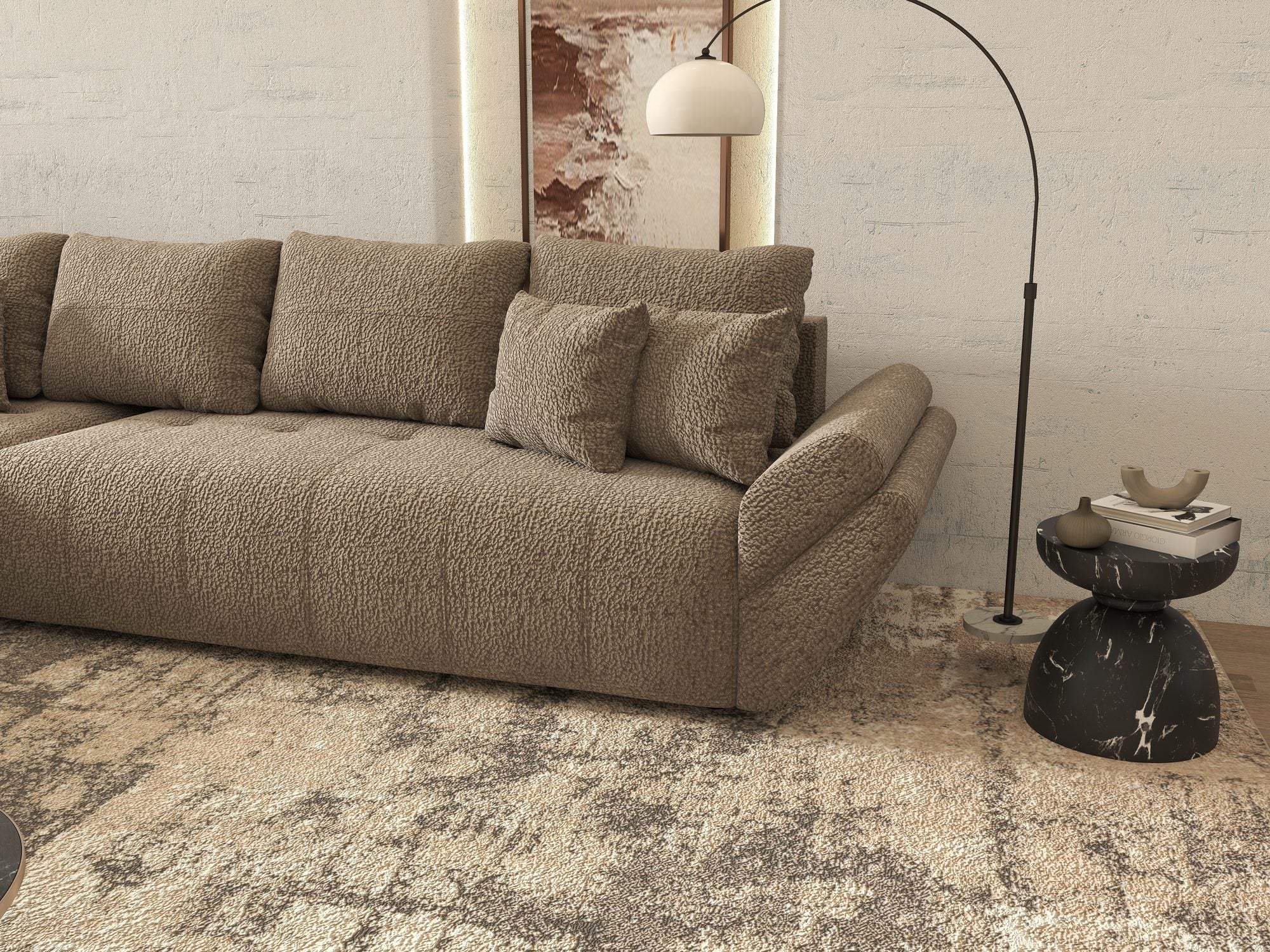 Colțar extensibil dumonde cu ladă de depozitare si sezut confortabil din spuma high-density, Berlin XL Jaguar Maro Cappuccino 8 350x185 cm