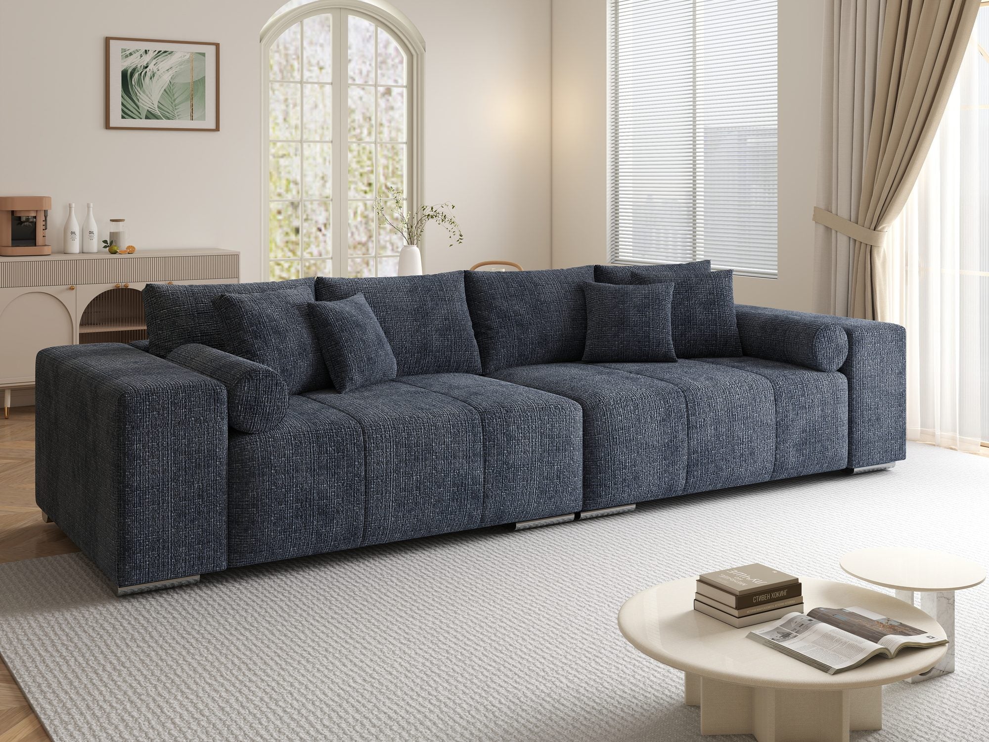 Canapea extensibilă dumonde cu ladă de depozitare si sezut confortabil din spuma high-density, Marbela XXL Cremona Albastru 79 290x100 cm