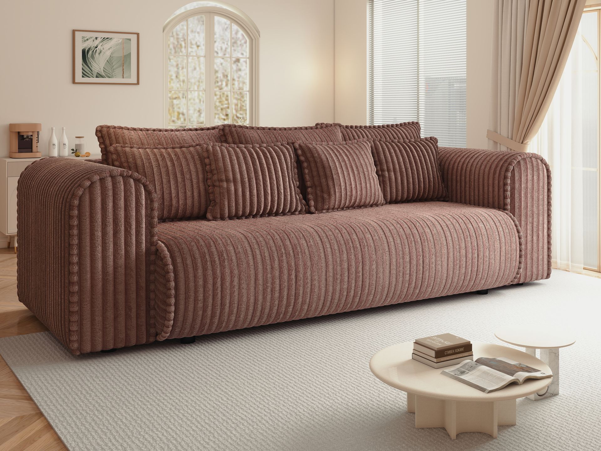 Canapea extensibilă dumonde cu ladă de depozitare si sezut confortabil din spuma high-density, Monaco Mica Tilia Roz 240x100 cm