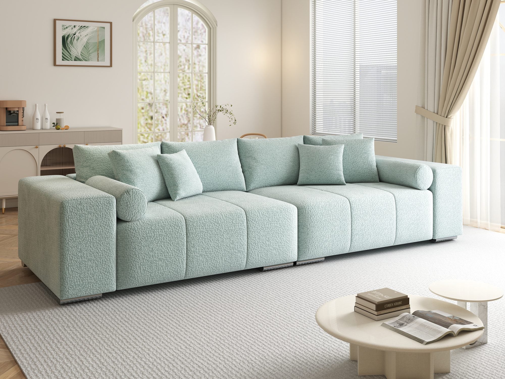 Canapea extensibilă dumonde cu ladă de depozitare si sezut confortabil din spuma high-density, Marbela XXL Jaguar Verde Mint 16 290x100 cm