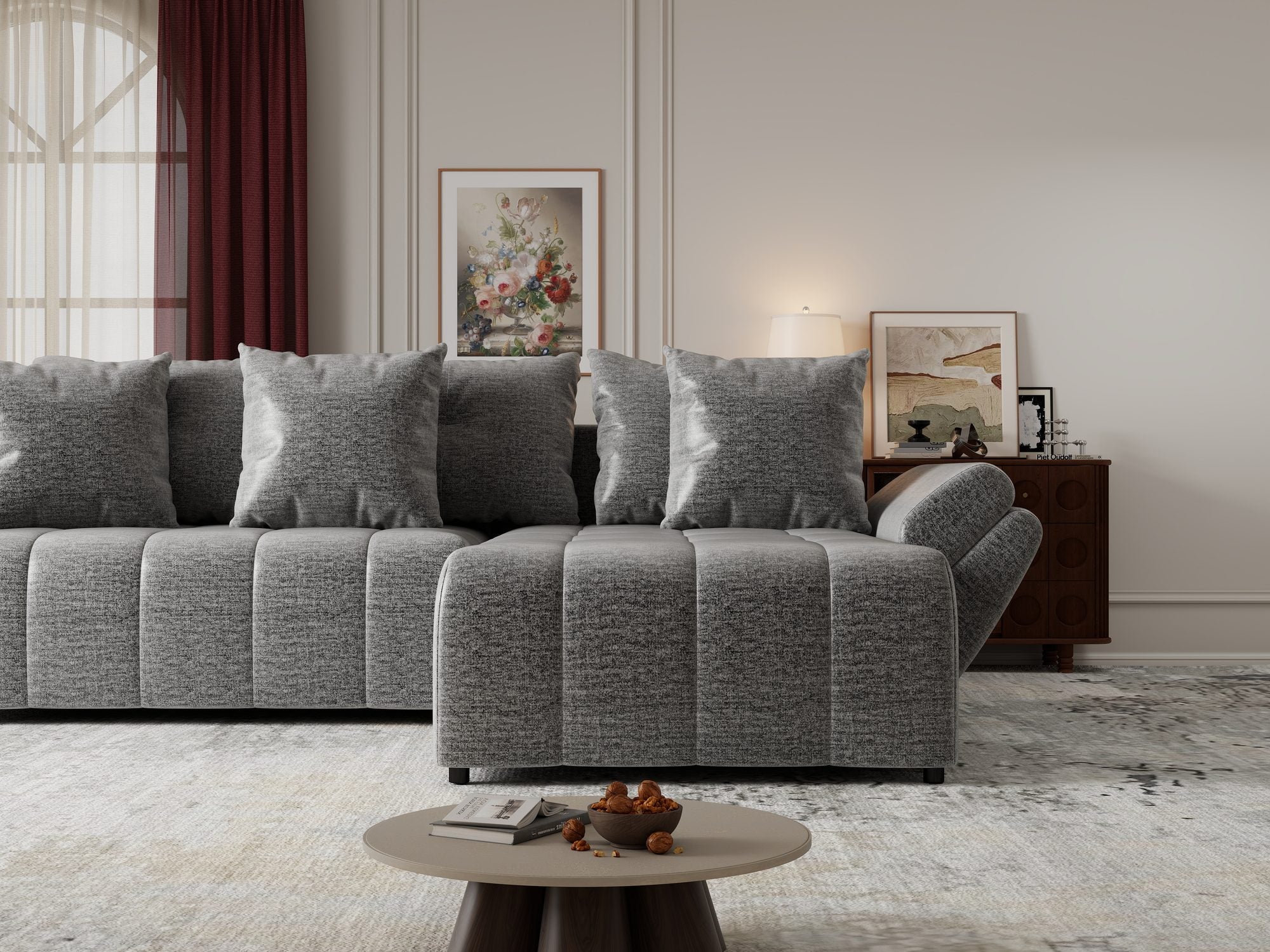 Colțar extensibil dumonde cu ladă de depozitare si sezut confortabil din spuma high-density, Berlin Monolith Gri 85 II 280x185 cm
