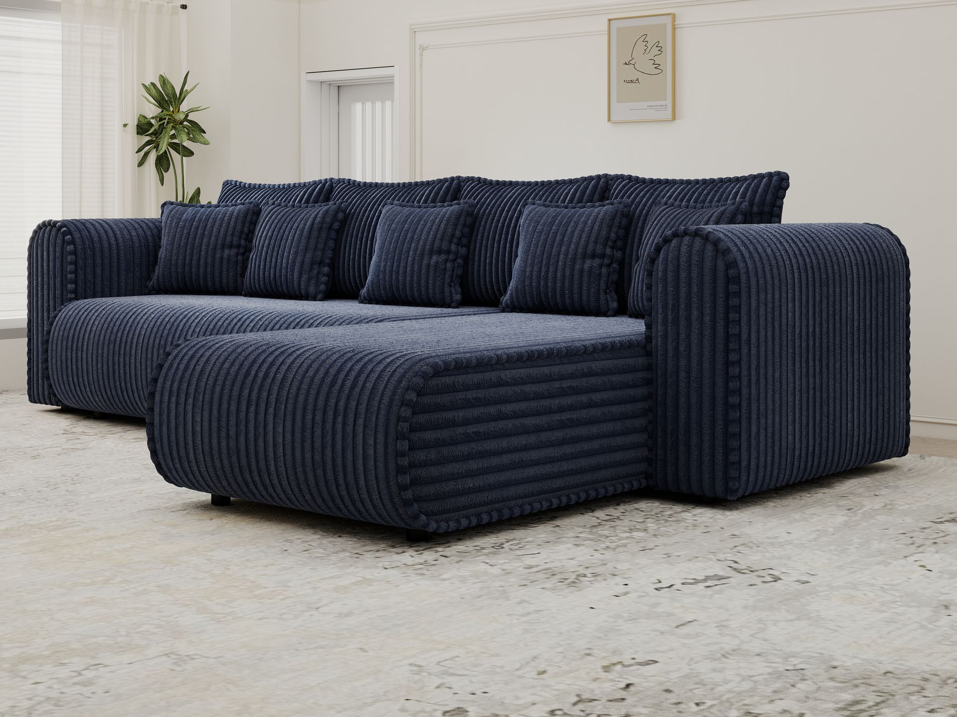 Colțar extensibil dumonde cu ladă de depozitare si sezut confortabil din spuma high-density, Monaco XL Tilia Albastru II 340x185 cm