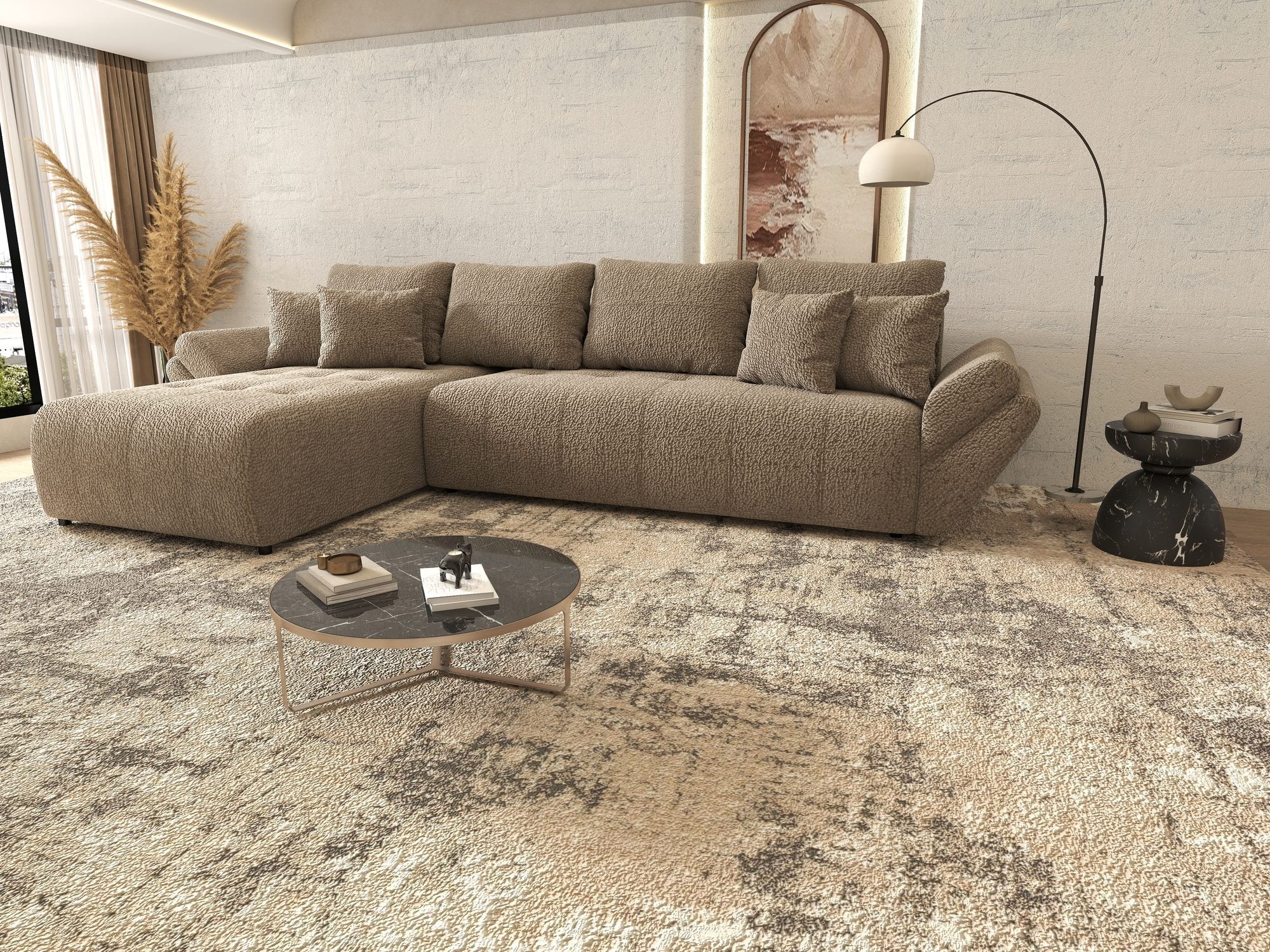 Colțar extensibil dumonde cu ladă de depozitare si sezut confortabil din spuma high-density, Berlin XL Jaguar Maro Cappuccino 8 350x185 cm