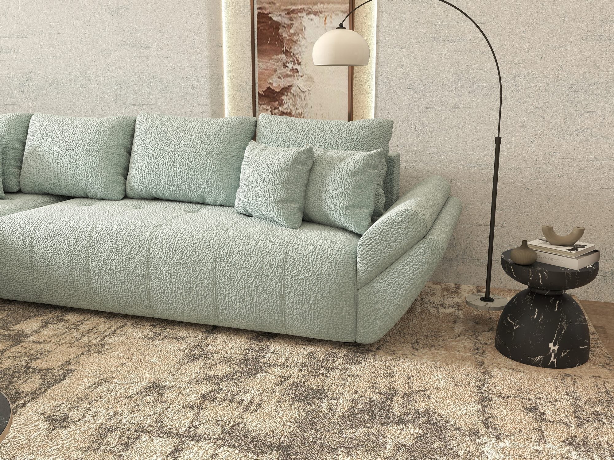 Colțar extensibil dumonde cu ladă de depozitare si sezut confortabil din spuma high-density, Berlin XL Jaguar Verde Mint 16 350x185 cm