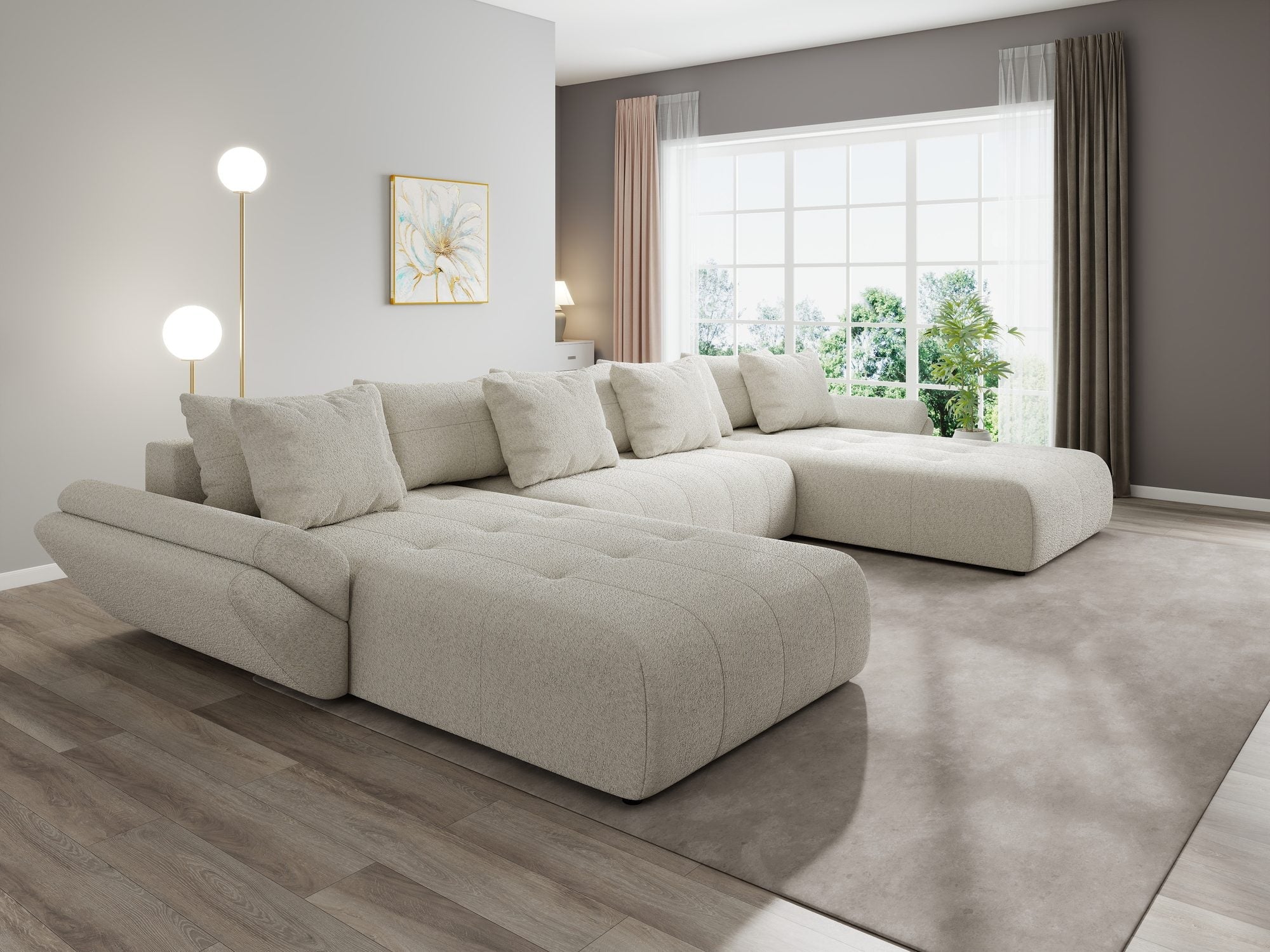Colțar extensibil dumonde cu ladă de depozitare si sezut confortabil din spuma high-density, Berlin U Monte Bej 03 380x180 cm