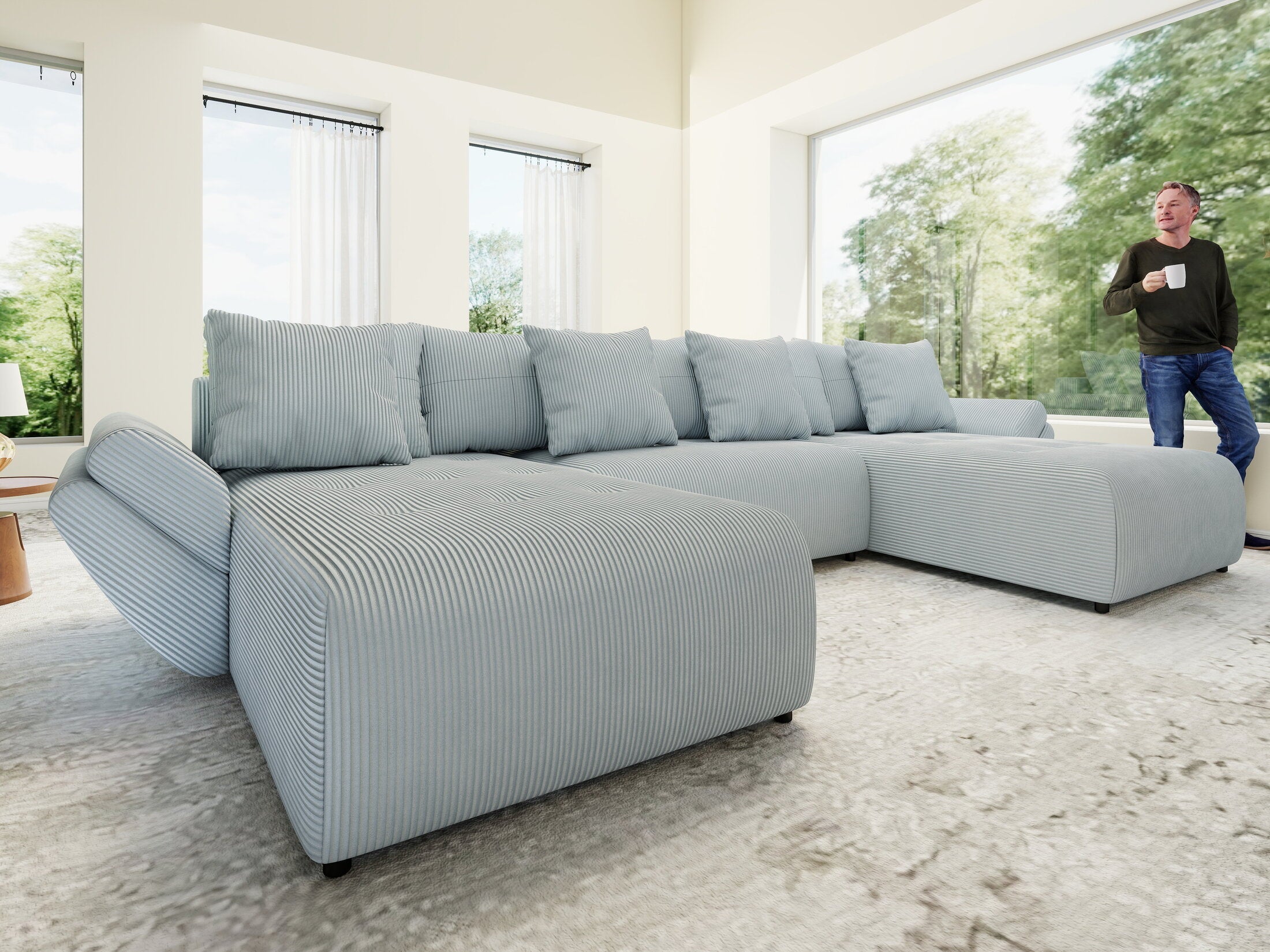 Colțar extensibil dumonde cu ladă de depozitare si sezut confortabil din spuma high-density, Berlin U Zoom GREY 400x185 cm