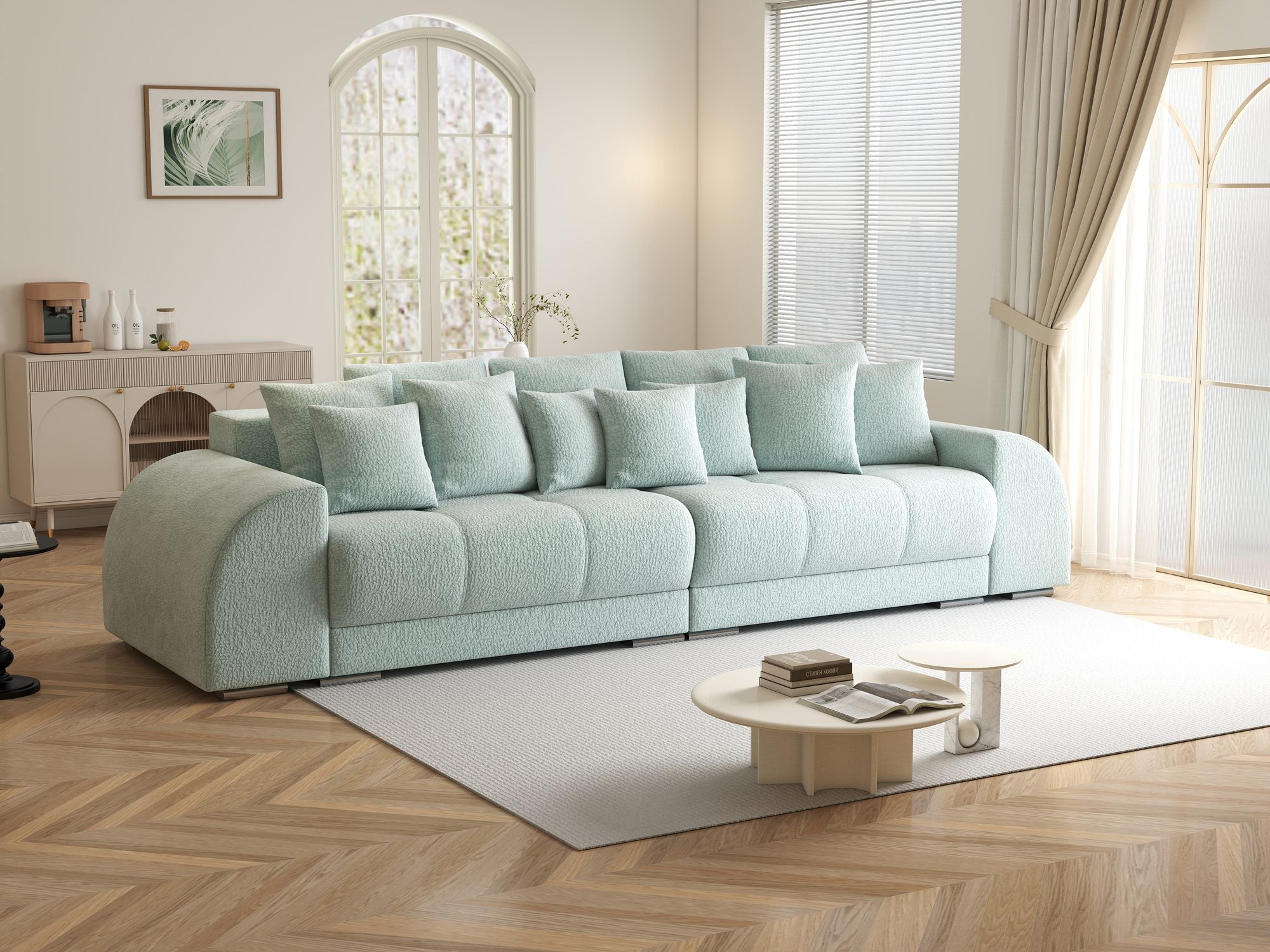 Canapea extensibilă dumonde cu 2 lăzi de depozitare si sezut confortabil din spuma high-density, Verona Jaguar Verde Mint 16 310x100 cm