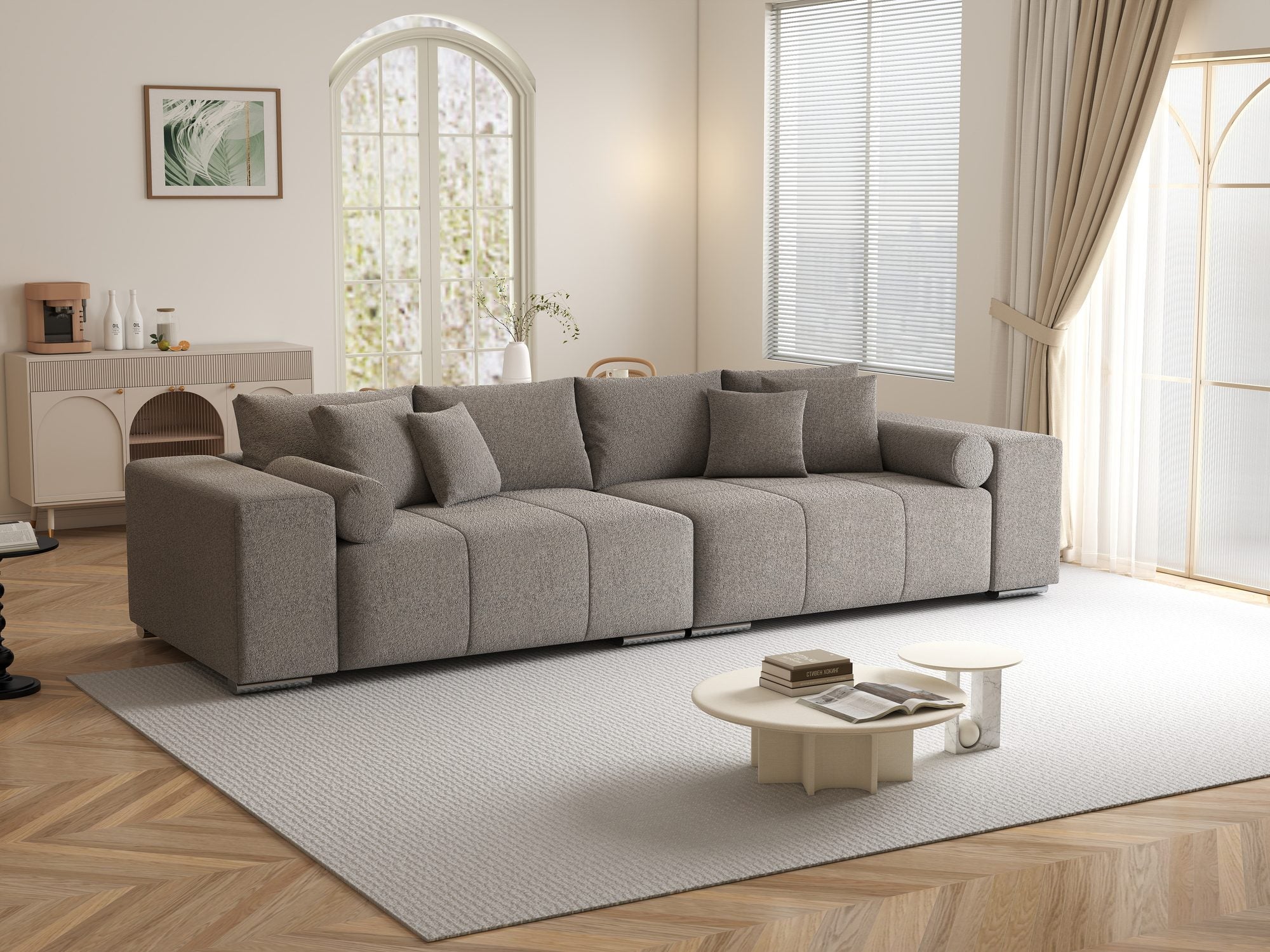 Canapea extensibilă dumonde cu ladă de depozitare si sezut confortabil din spuma high-density, Marbela XXL Monte Gri 16 290x100 cm