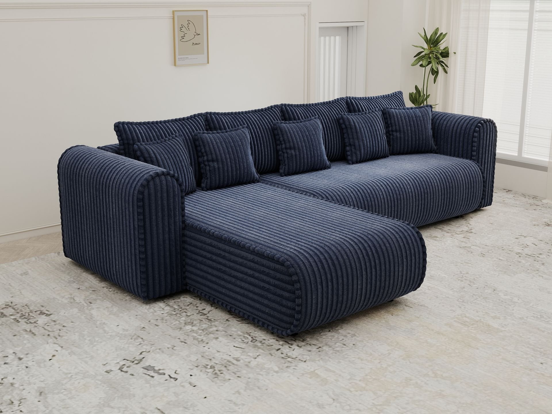 Colțar extensibil dumonde cu ladă de depozitare si sezut confortabil din spuma high-density, Monaco XL Tilia Albastru 340x185 cm